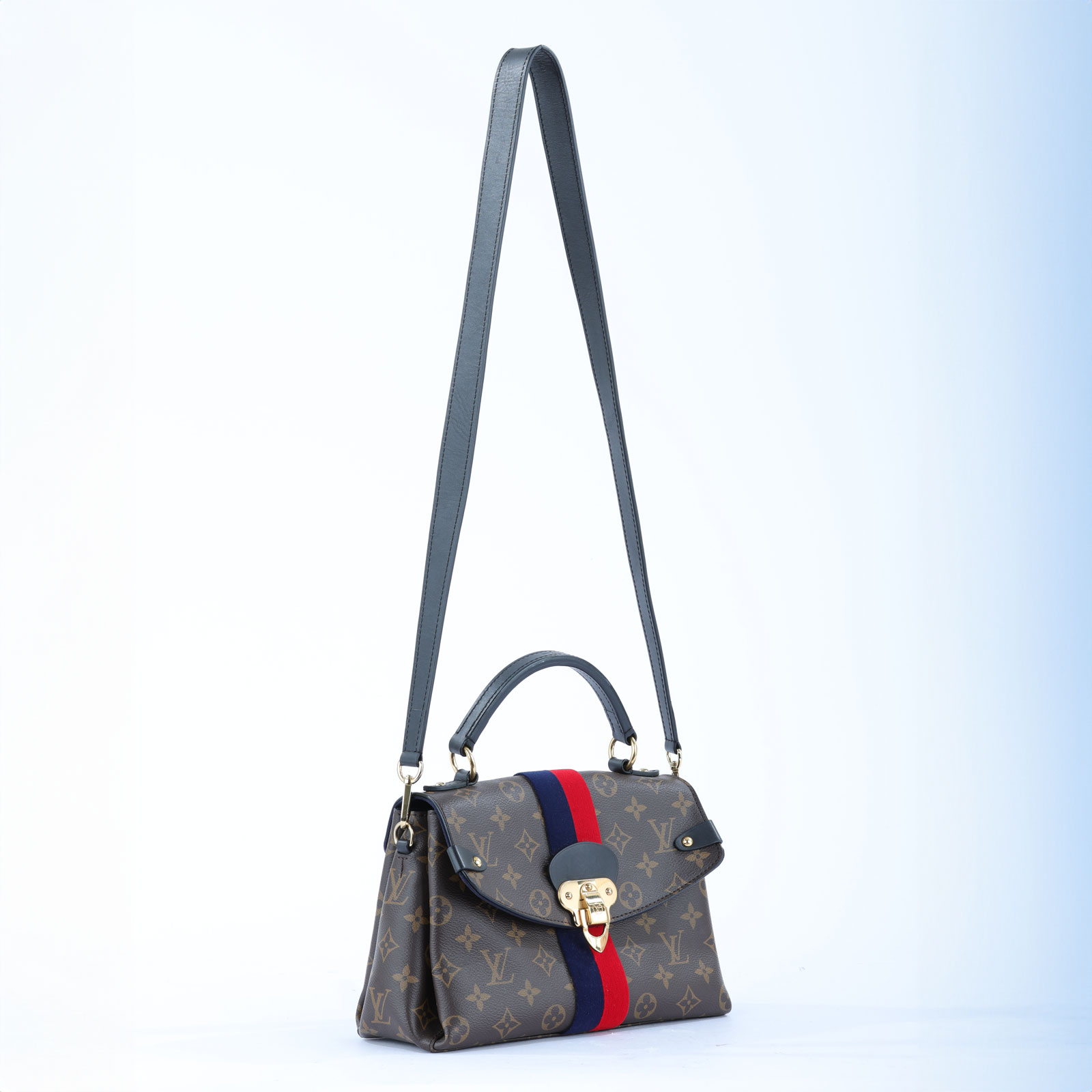 路易威登 LOUIS VUITTON Georges BB 手提包 M43867 晶片款 棕色原花藍紅 Georges BB 2WAY 原廠盒子