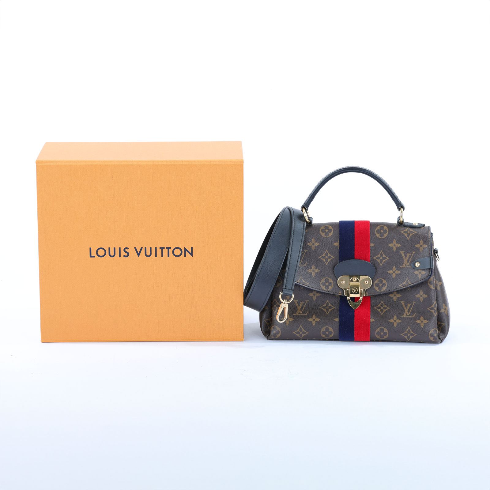 路易威登 LOUIS VUITTON Georges BB 手提包 M43867 晶片款 棕色原花藍紅 Georges BB 2WAY 原廠盒子