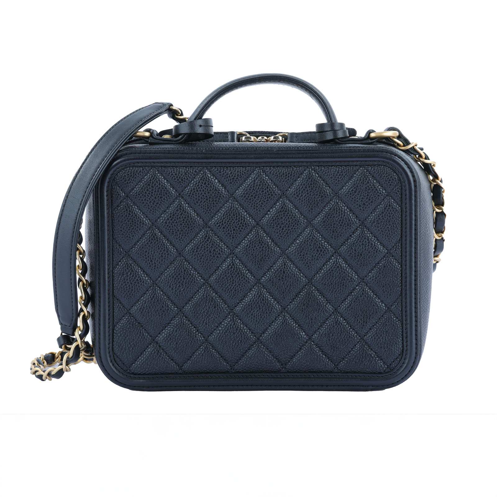 香奈兒 CHANEL Vanity Case 中型 化妝箱 A93343 27開黑金菱格Vanity Case 肩背包 防塵袋