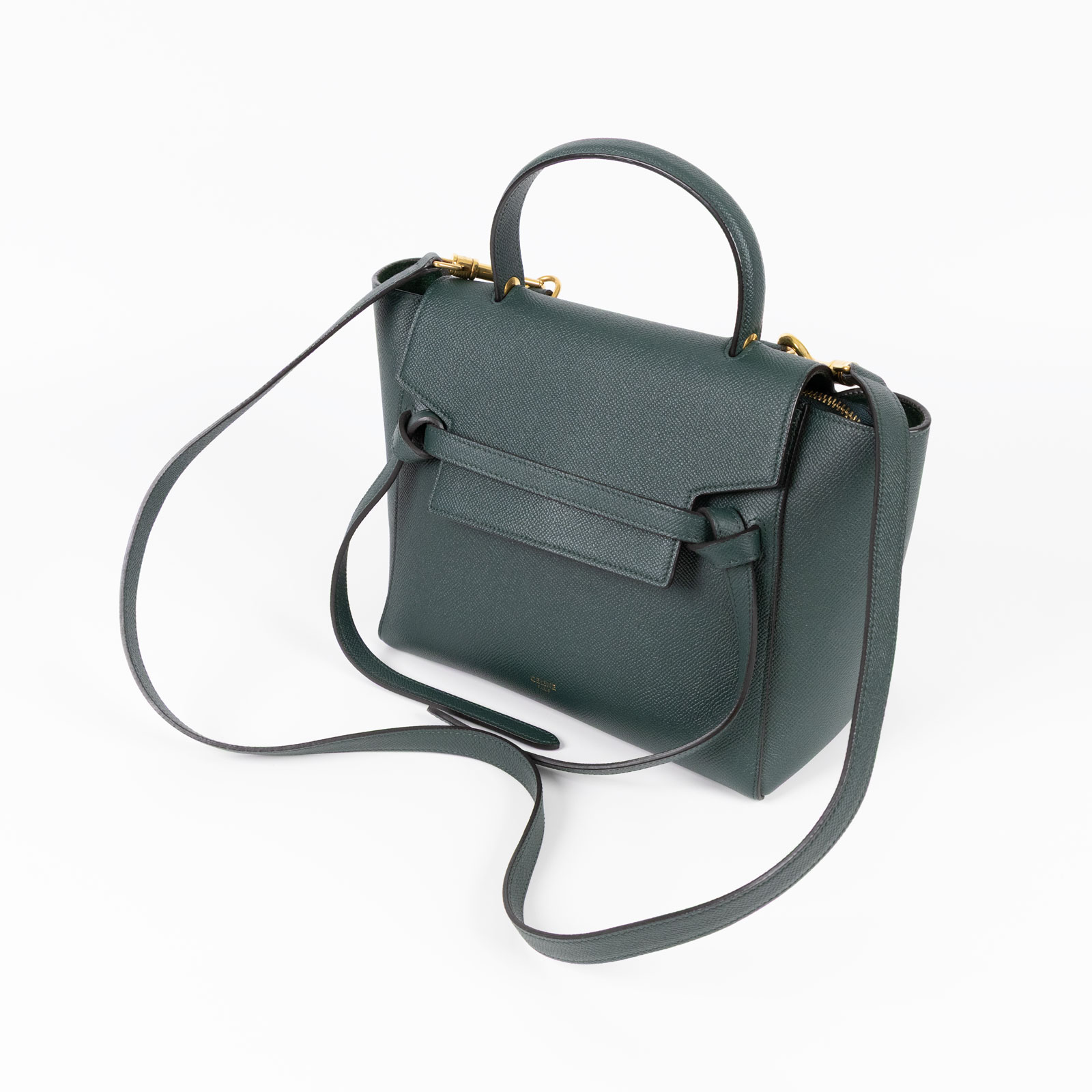 思琳 CELINE Belt 珠地小牛皮 小巧型 肩背 手提 鯰魚包  189153 墨綠MICRO  BELT 防塵袋
