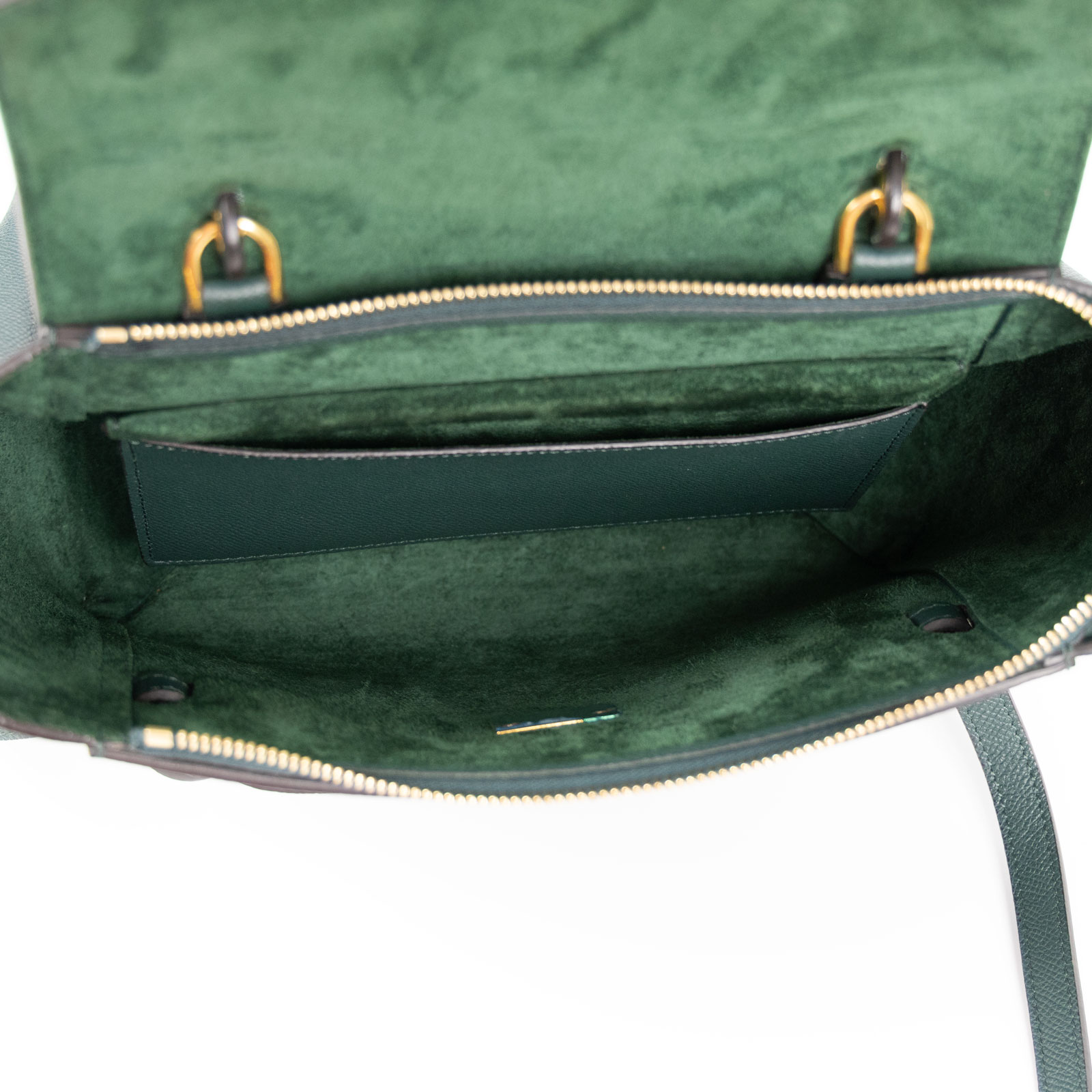 思琳 CELINE Belt 珠地小牛皮 小巧型 肩背 手提 鯰魚包  189153 墨綠MICRO  BELT 防塵袋