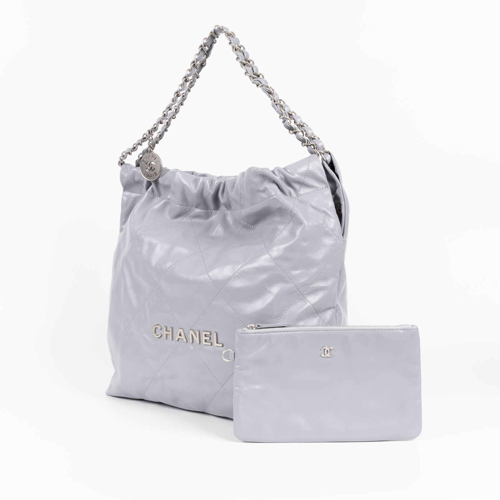 香奈兒 CHANEL 22 中型 束口包 AS3261 晶片款 灰CHANEL22 包 中號 內袋