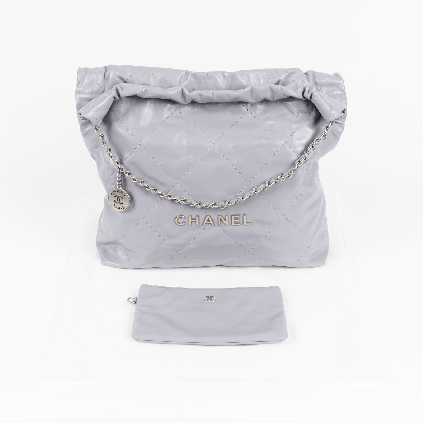 香奈兒 CHANEL 22 中型 束口包 AS3261 晶片款 灰CHANEL22 包 中號 內袋