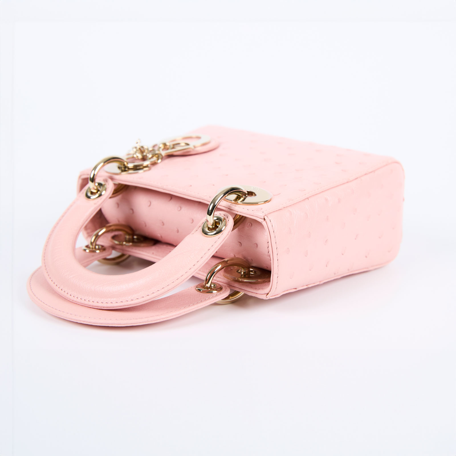 迪奧 CHRISTIAN DIOR Lady Dior 迷你 手提 肩背包 M0505OOCC 粉色鴕鳥皮MINI LADY DIOR 保證卡/防塵袋/購買證明