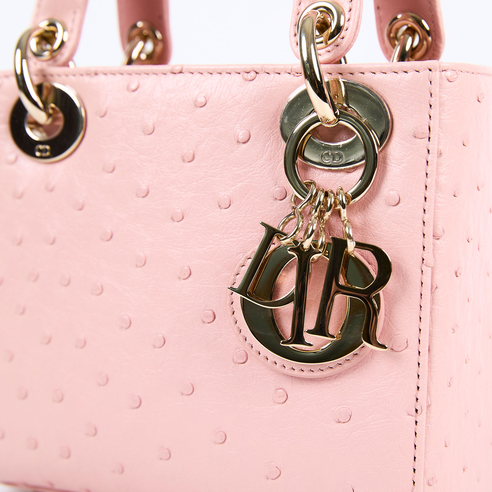 迪奧 CHRISTIAN DIOR Lady Dior 迷你 手提 肩背包 M0505OOCC 粉色鴕鳥皮MINI LADY DIOR 保證卡/防塵袋/購買證明