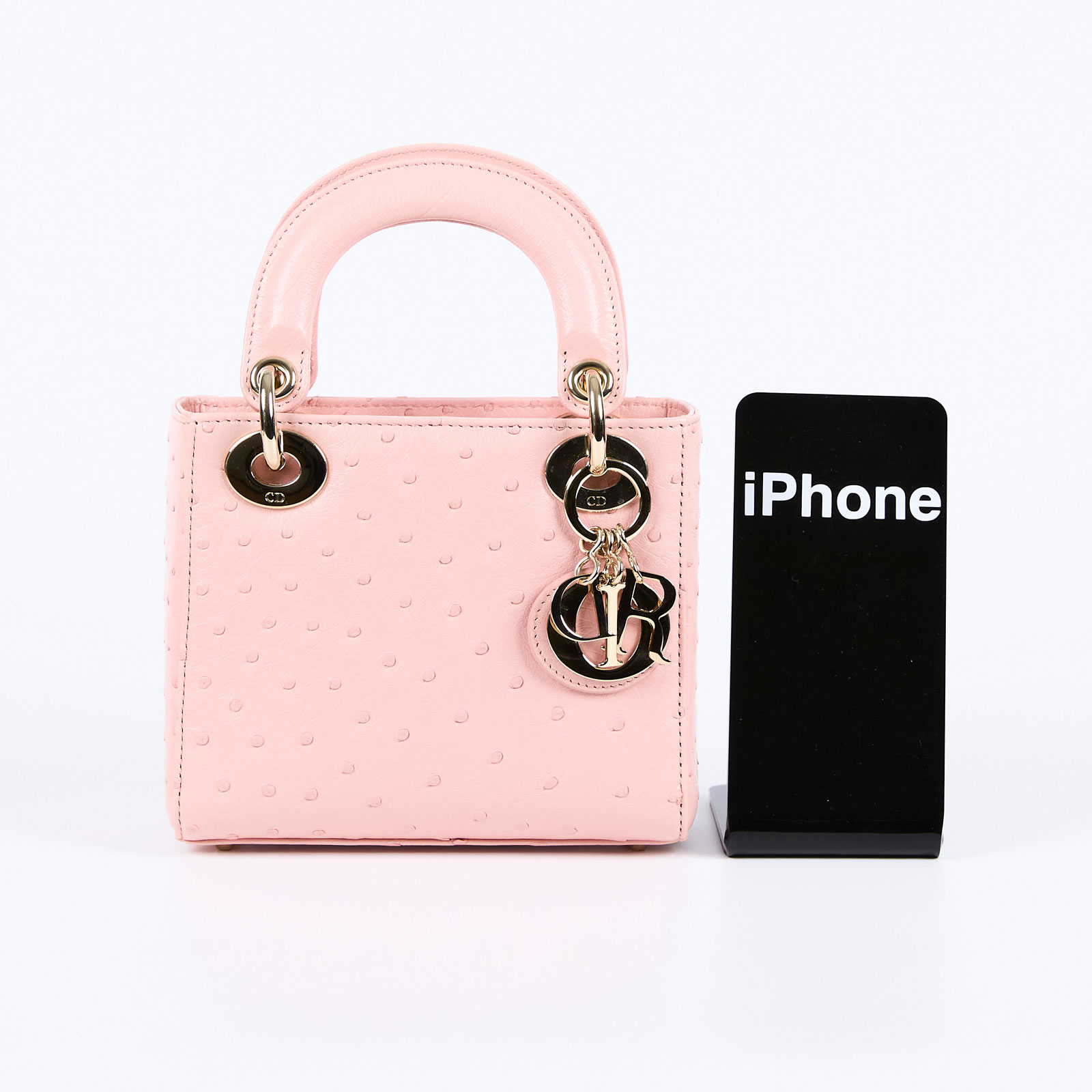 迪奧 CHRISTIAN DIOR Lady Dior 迷你 手提 肩背包 M0505OOCC 粉色鴕鳥皮MINI LADY DIOR 保證卡/防塵袋/購買證明