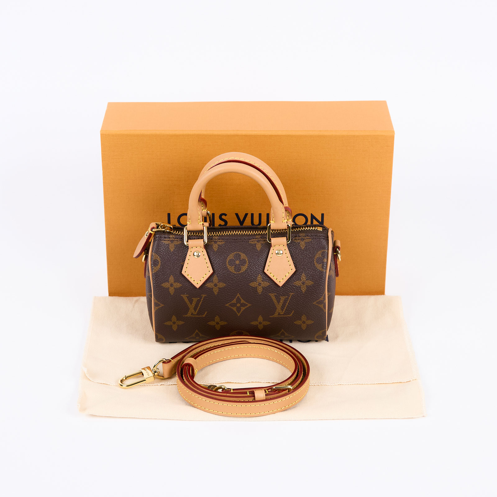 路易威登 LOUIS VUITTON Nano Speedy 原花 手提 肩背包 M81085 原花NANO SPEEDY 原廠盒子/防塵袋/背帶