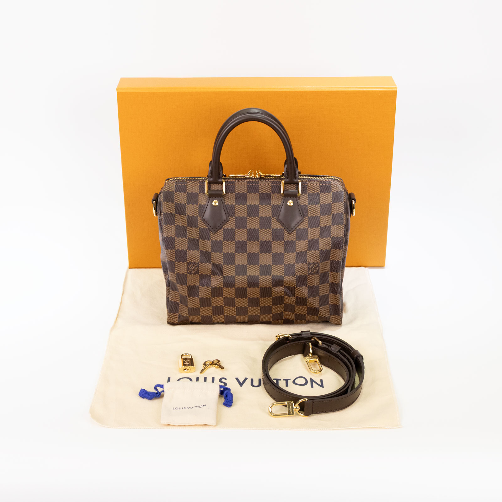 路易威登 LOUIS VUITTON Speedy Bandoulière  25 棕棋盤 手提 斜背 波士頓包 N41368 晶片款  原廠盒子/防塵袋/背帶/鎖組