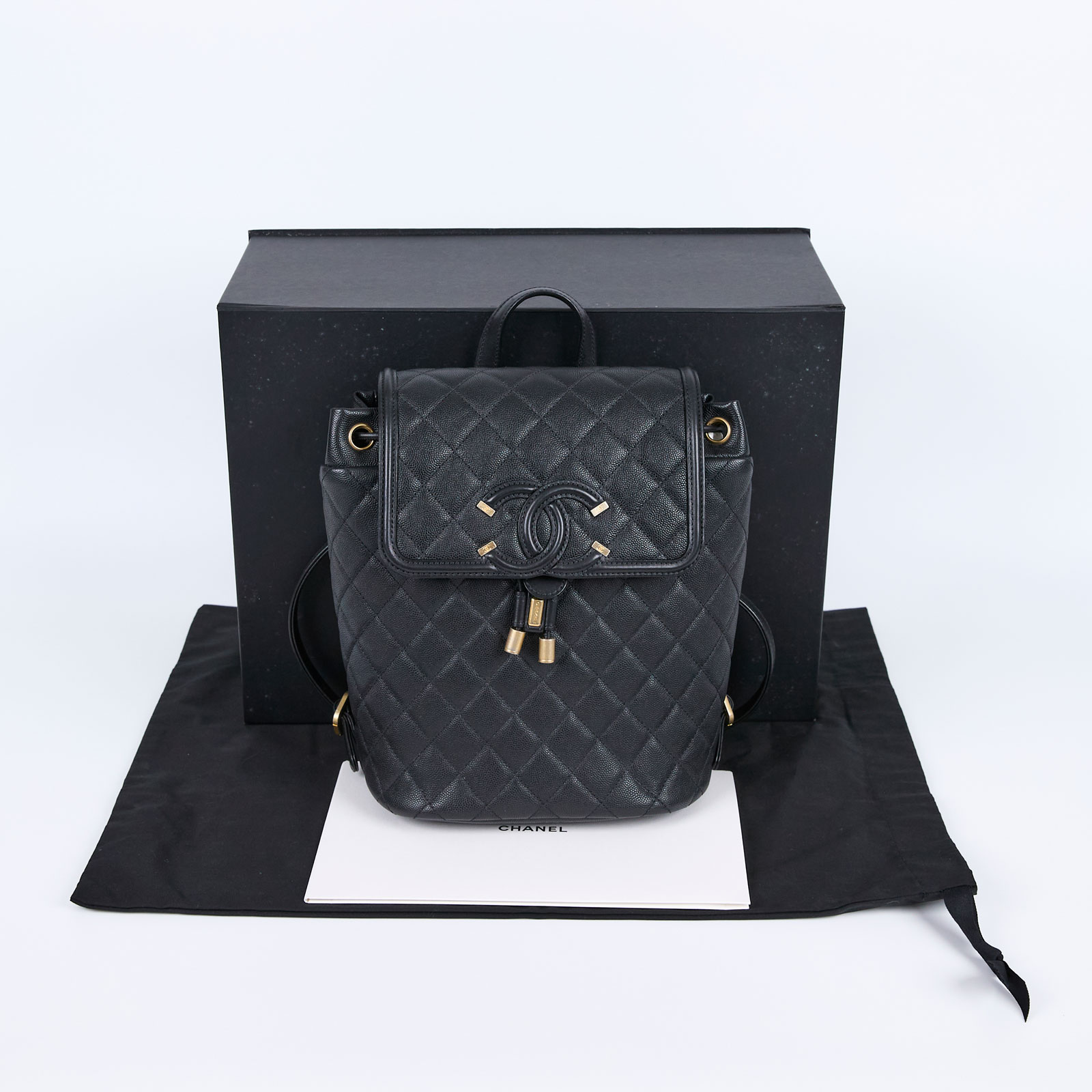 香奈兒 CHANEL Filigree Matelasse 背包  25開黑荔枝FILIGREE後背包 原廠盒子/防塵袋/保證卡