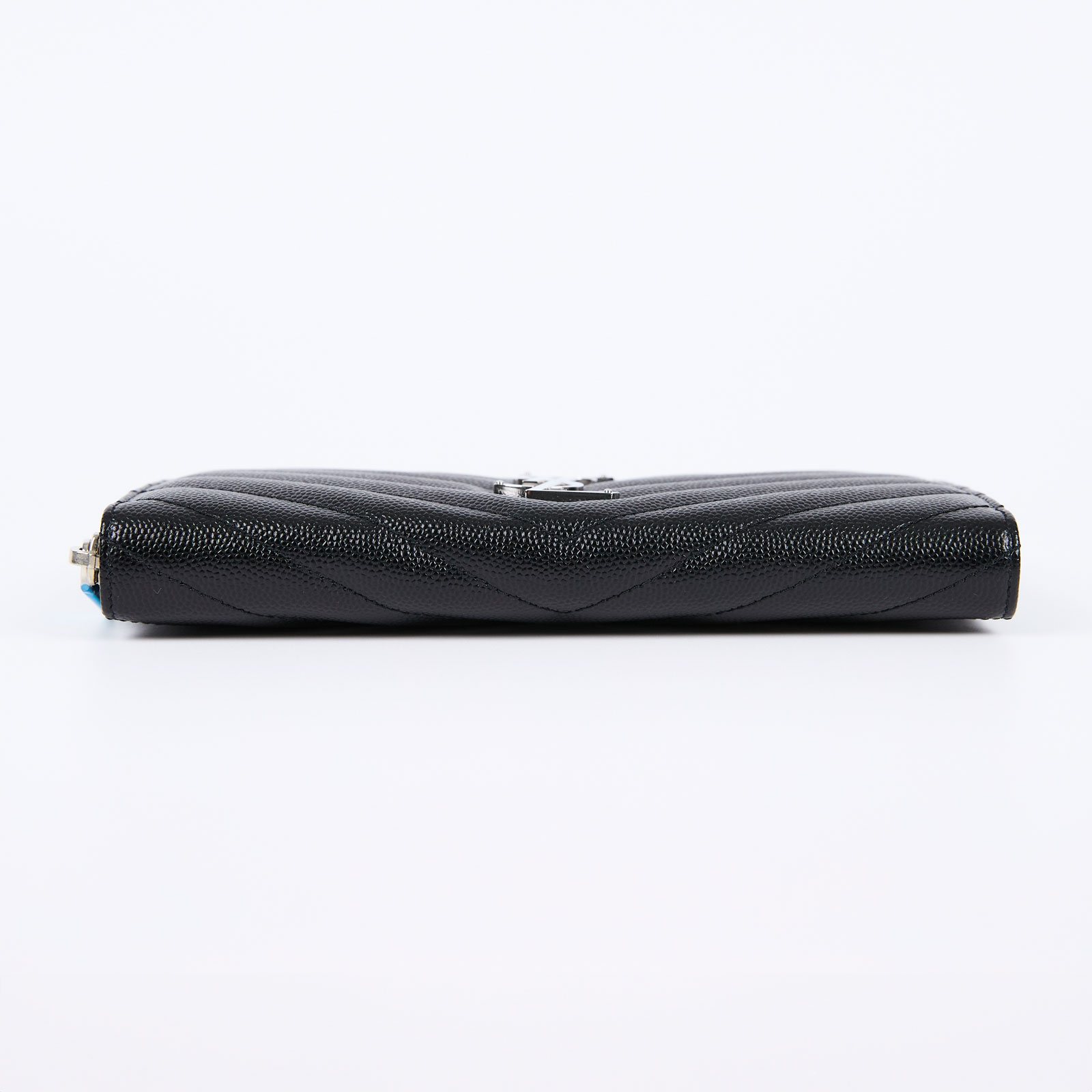 聖羅蘭 YSL SAINT LAURENT 山形紋 錢包 長夾 358094BOW01 黑銀魚子醬拉鍊長夾 原廠盒子/防塵袋
