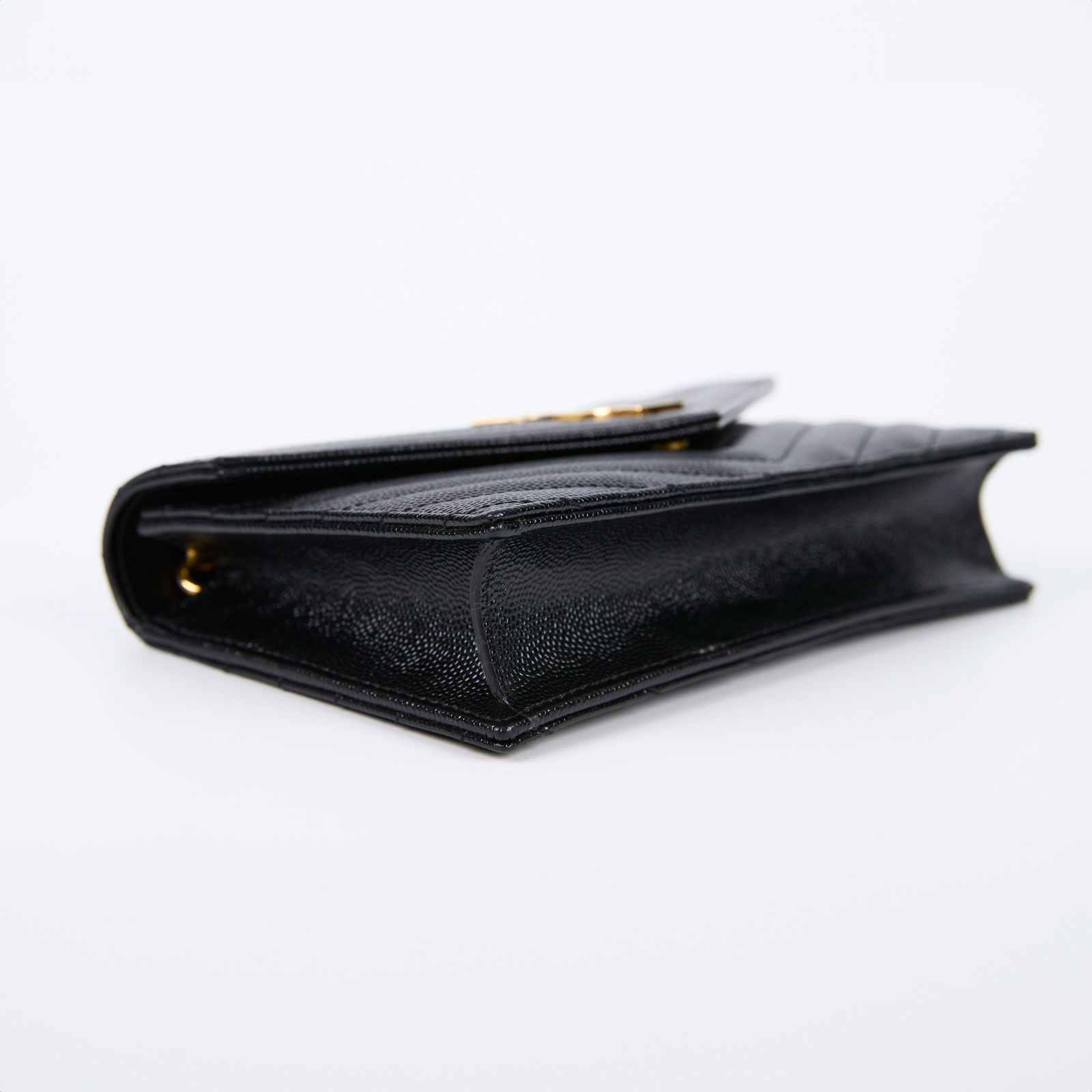 聖羅蘭 YSL SAINT LAURENT 山形紋 鏈袋 信封包 393953BOW01 黑金魚子醬WOC 無附屬品