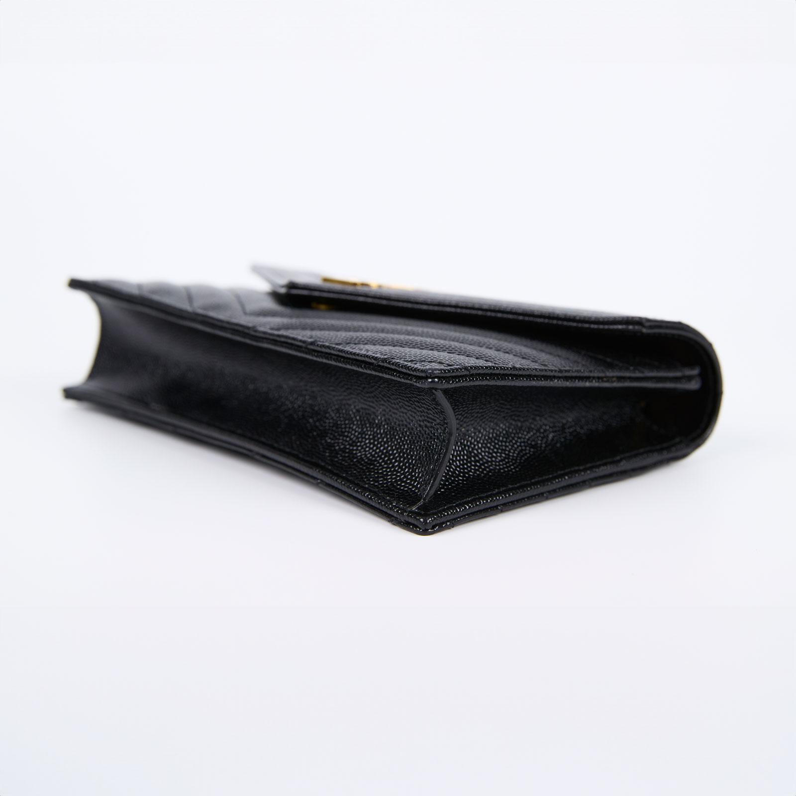 聖羅蘭 YSL SAINT LAURENT 山形紋 鏈袋 信封包 393953BOW01 黑金魚子醬WOC 無附屬品