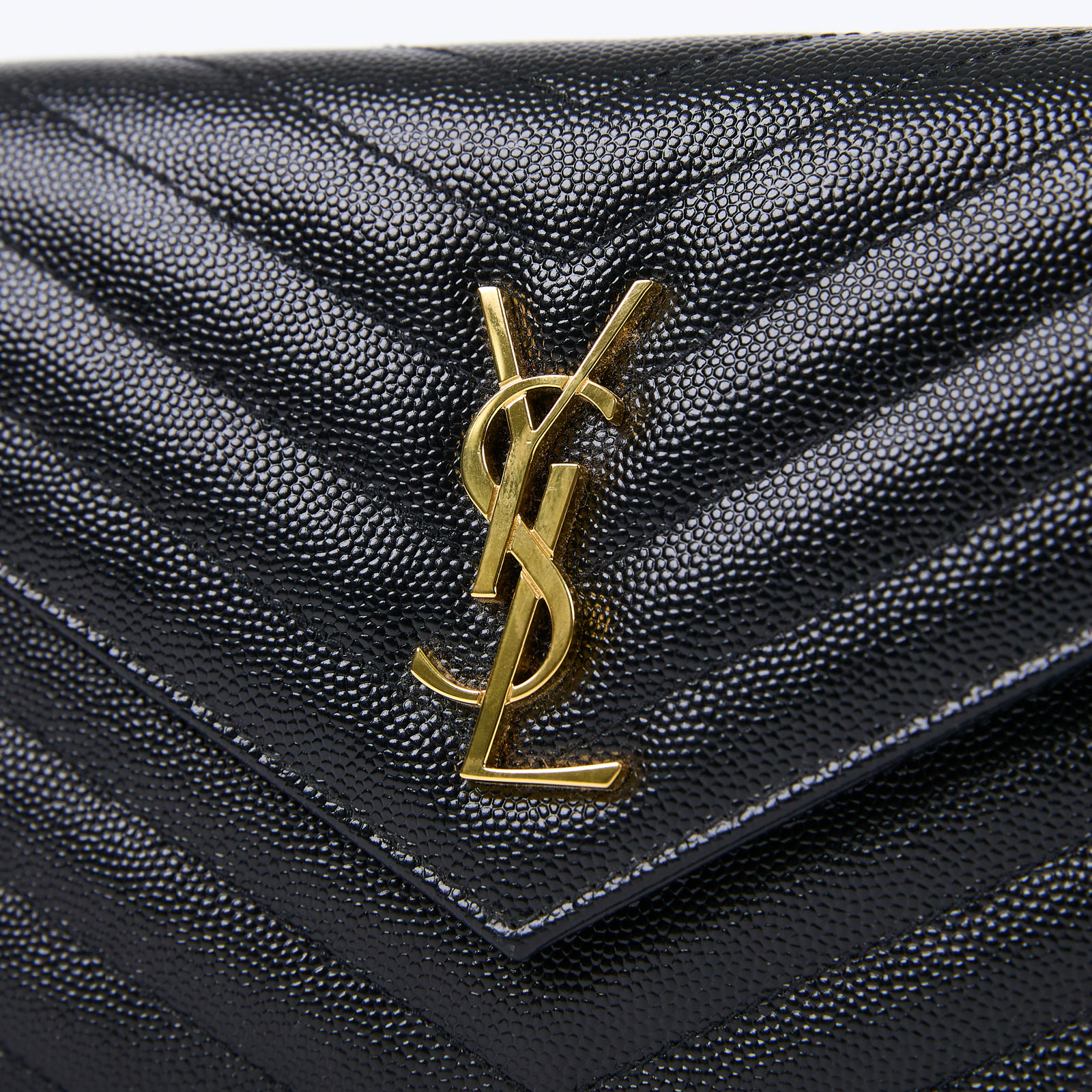 聖羅蘭 YSL SAINT LAURENT 山形紋 鏈袋 信封包 393953BOW01 黑金魚子醬WOC 無附屬品