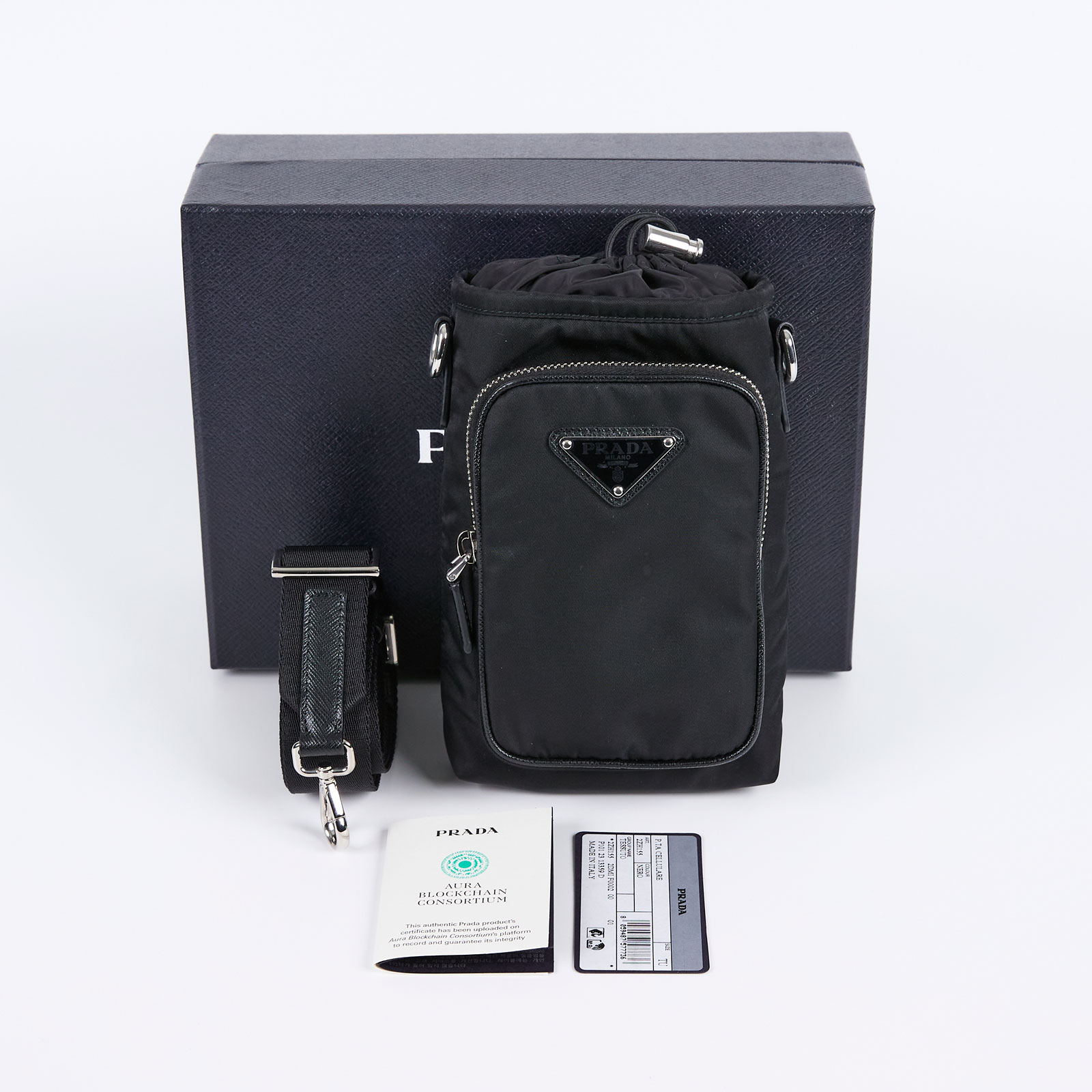 普拉達 PRADA Re-Nylon 智能手機保護套 2ZH155_2DMI 黑尼龍手機包 原廠盒子/保證卡