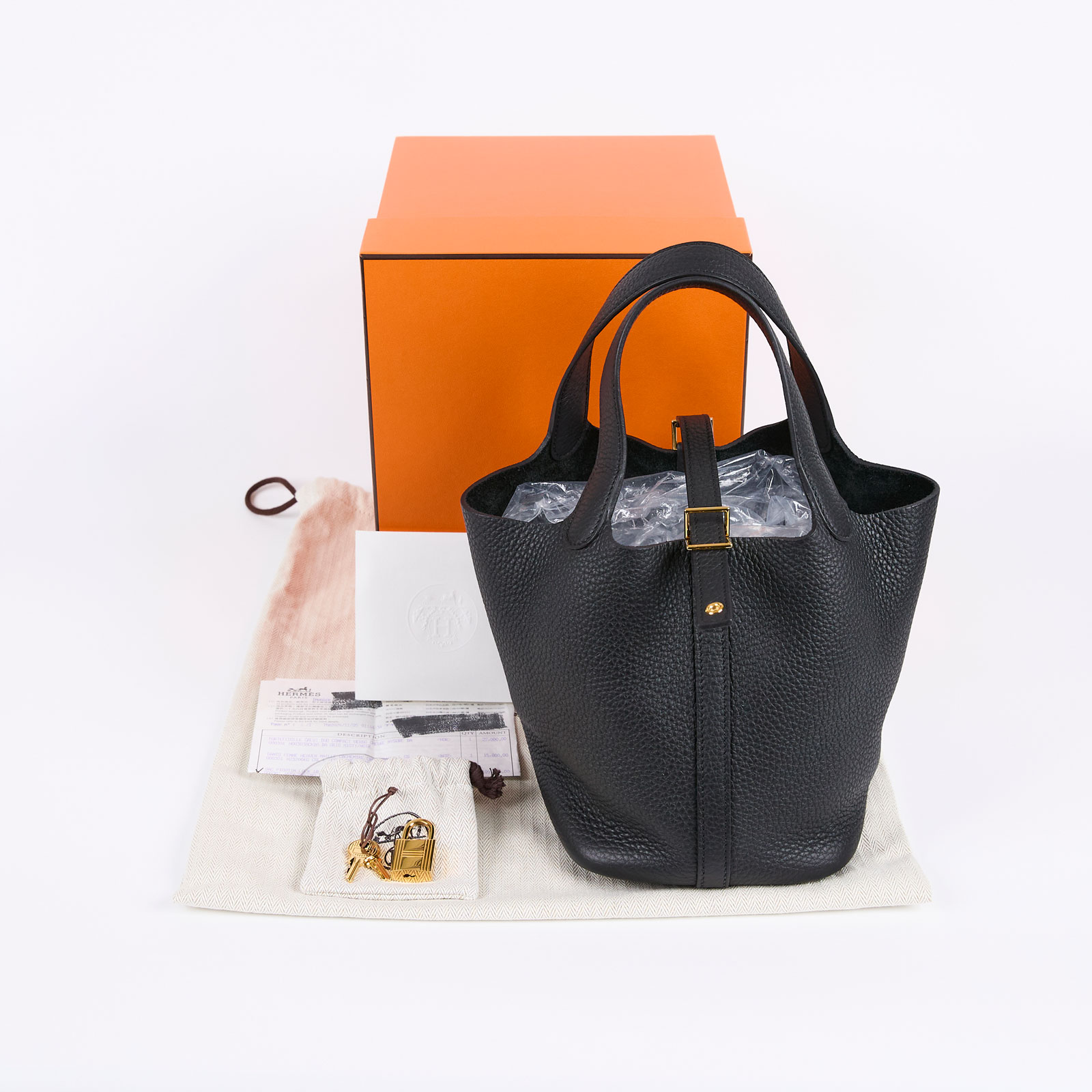愛馬仕 Hermès Picotin Lock 18 菜籃子包 PT18 W刻 黑金PICOTIN18 原廠盒子/防塵袋/購買證明/鎖組