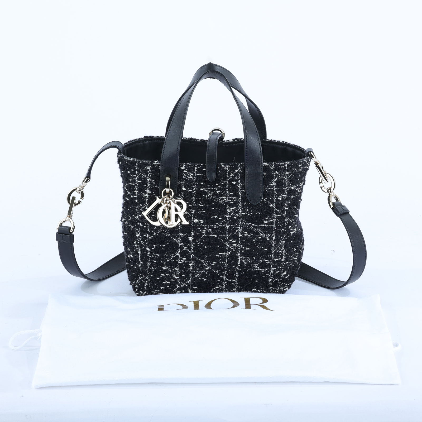 迪奧 CHRISTIAN DIOR Dior Toujours 小型直式托特包 M2835ODFG 黑毛呢籐格Dior Toujours 小款 防塵袋