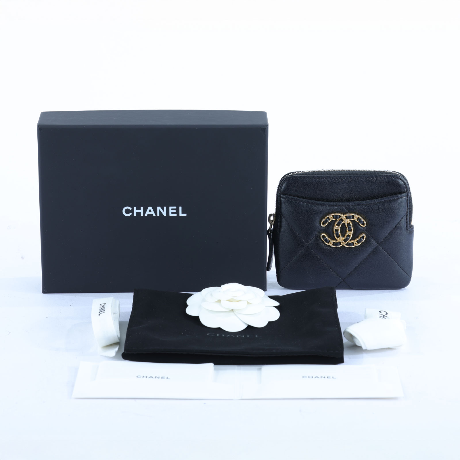 香奈兒 CHANEL 19 菱格紋 拉鍊零錢包 AP2086 黑19吐司零錢包 原廠盒子/防塵袋