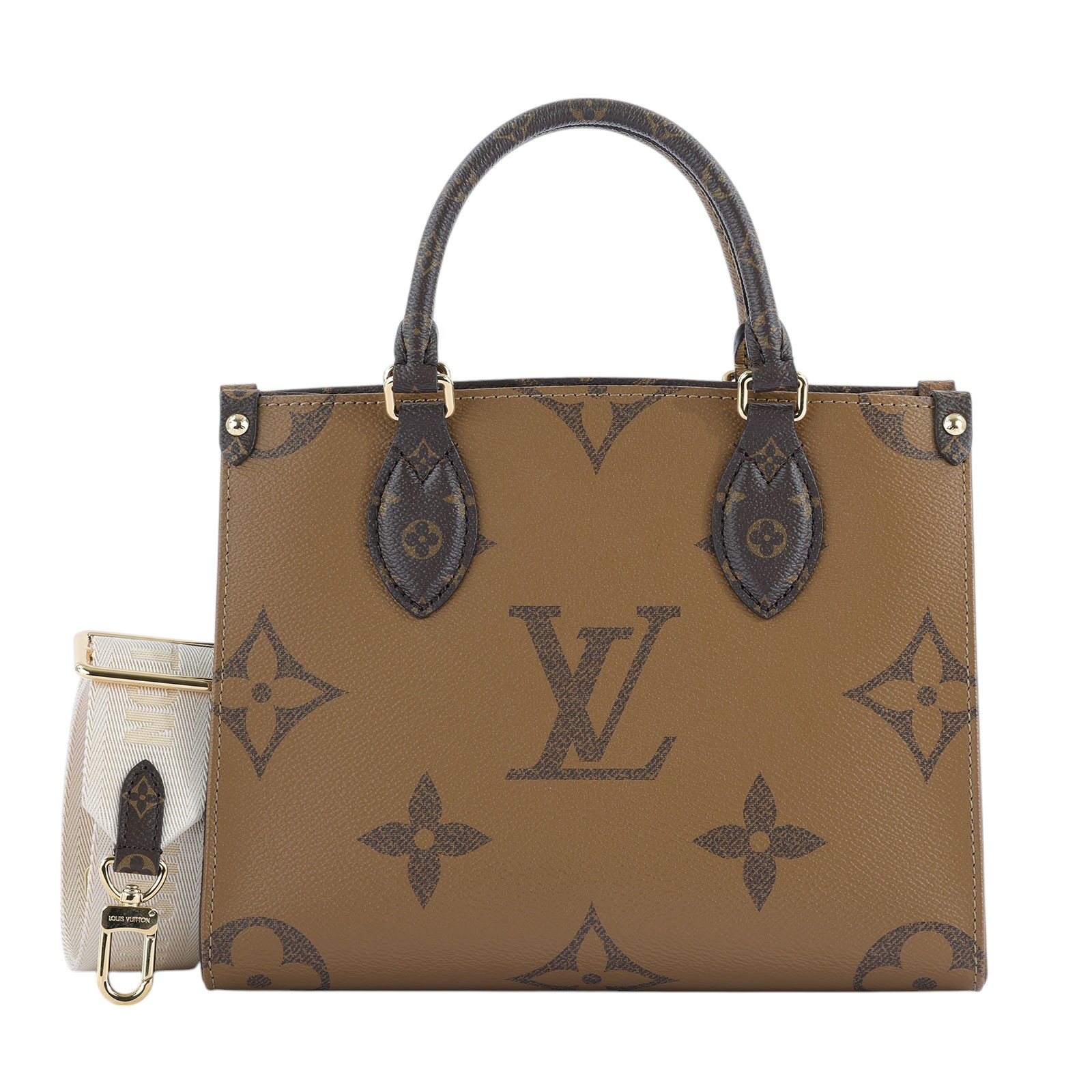 路易威登 LOUIS VUITTON OnTheGo PM 雙色帆布 手提 斜背包 M46373 晶片款 咖原花OnTheGo PM 原廠盒子/防塵袋