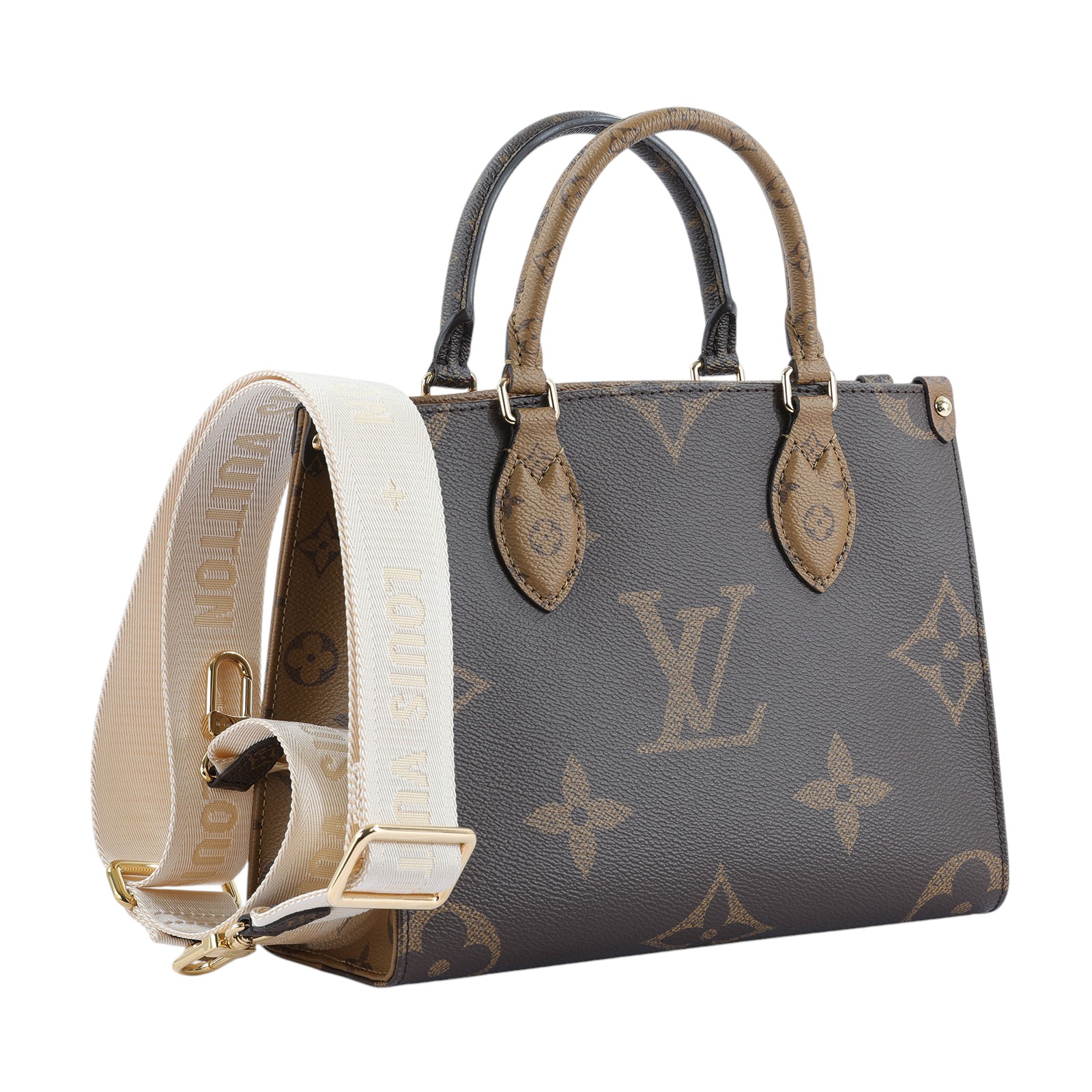 路易威登 LOUIS VUITTON OnTheGo PM 雙色帆布 手提 斜背包 M46373 晶片款 咖原花OnTheGo PM 原廠盒子/防塵袋