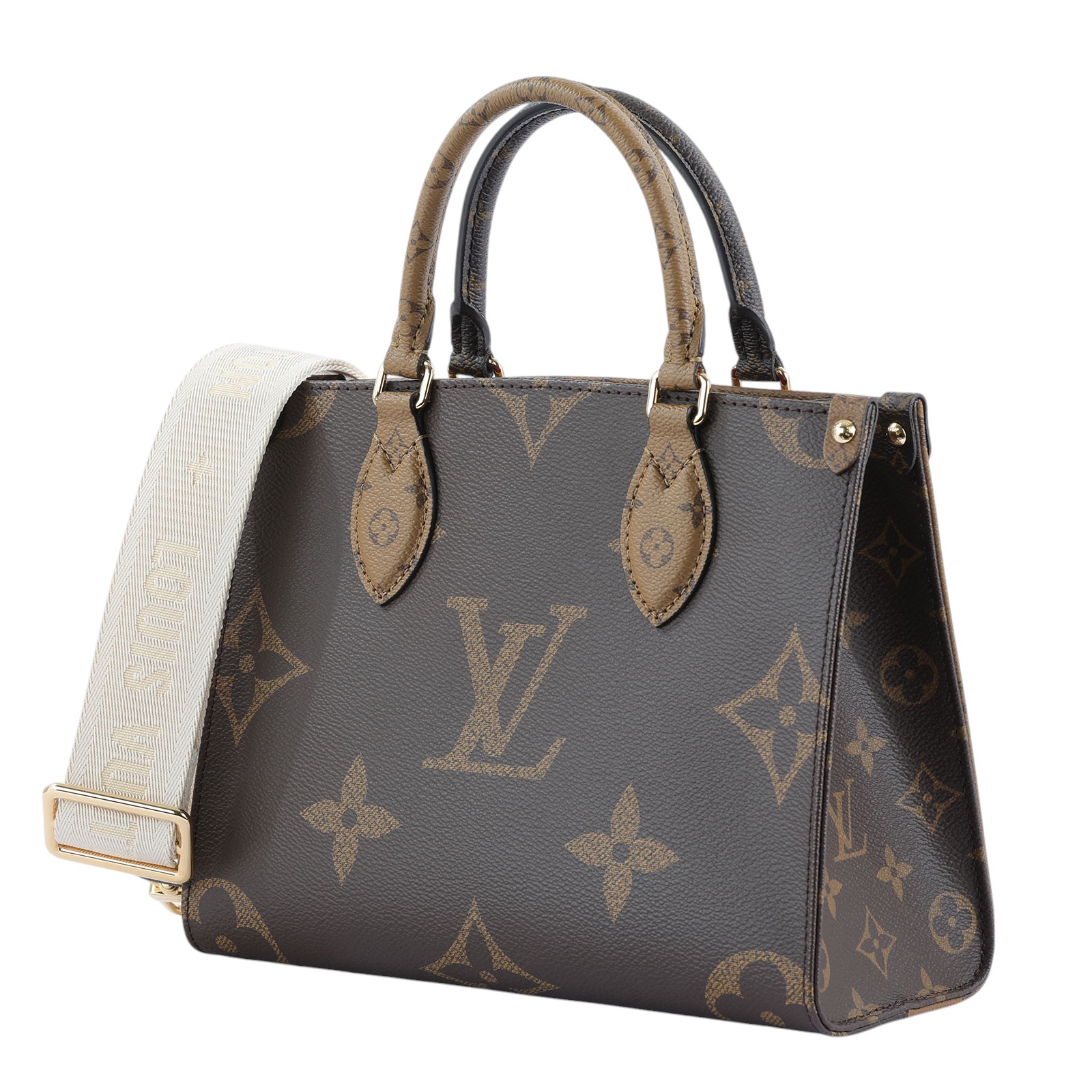 路易威登 LOUIS VUITTON OnTheGo PM 雙色帆布 手提 斜背包 M46373 晶片款 咖原花OnTheGo PM 原廠盒子/防塵袋