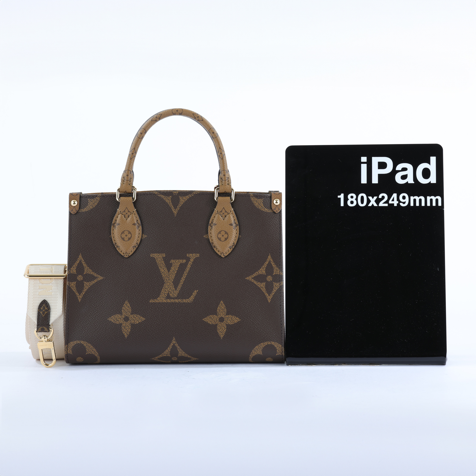 路易威登 LOUIS VUITTON OnTheGo PM 雙色帆布 手提 斜背包 M46373 晶片款 咖原花OnTheGo PM 原廠盒子/防塵袋