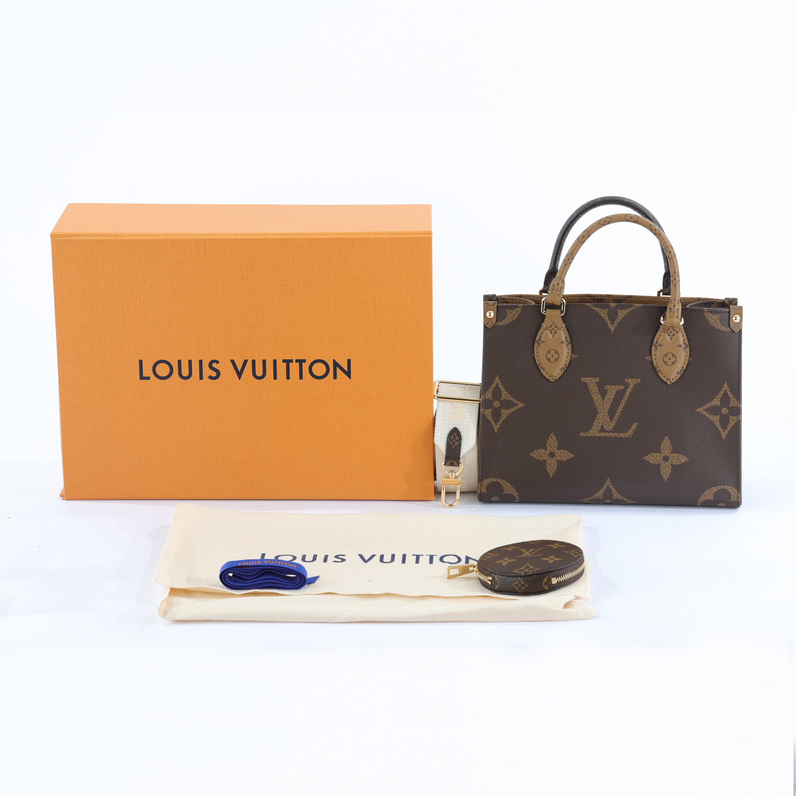 路易威登 LOUIS VUITTON OnTheGo PM 雙色帆布 手提 斜背包 M46373 晶片款 咖原花OnTheGo PM 原廠盒子/防塵袋