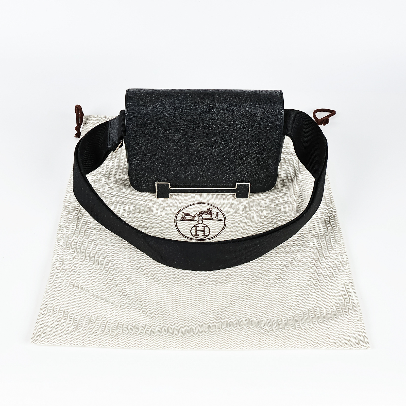 愛馬仕 Hermès Geta Nata 金扣 木屐 斜背包 GETA U刻 黑Geta肩背包 防塵袋