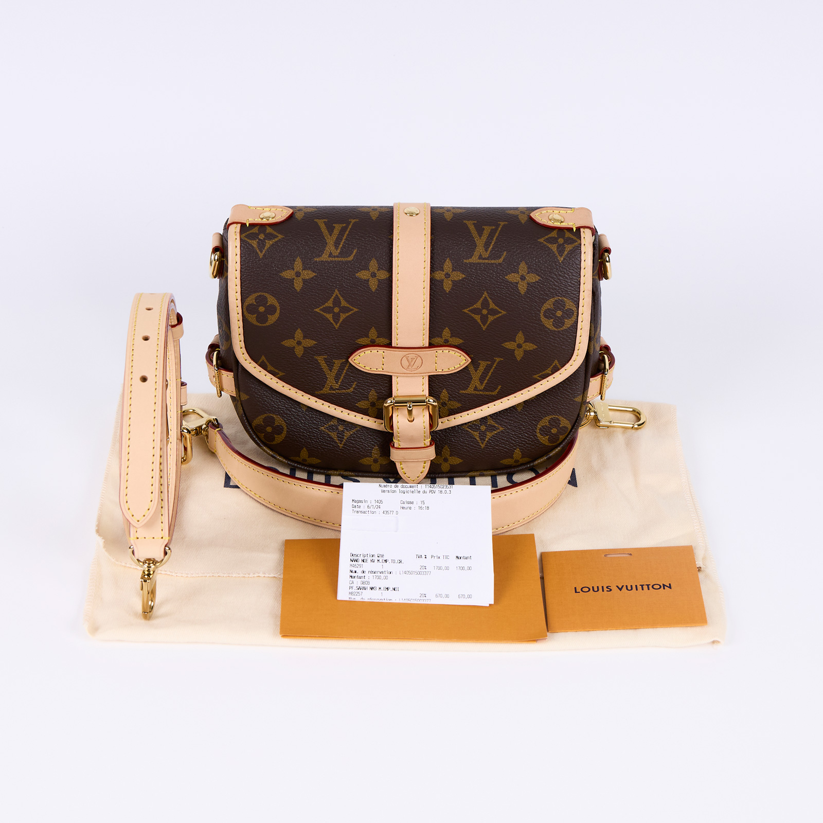 路易威登 LOUIS VUITTON Saumur BB  手提 馬鞍斜背包 M46740 晶片款 棕原花Saumur BB 防塵袋/購買證明/背帶