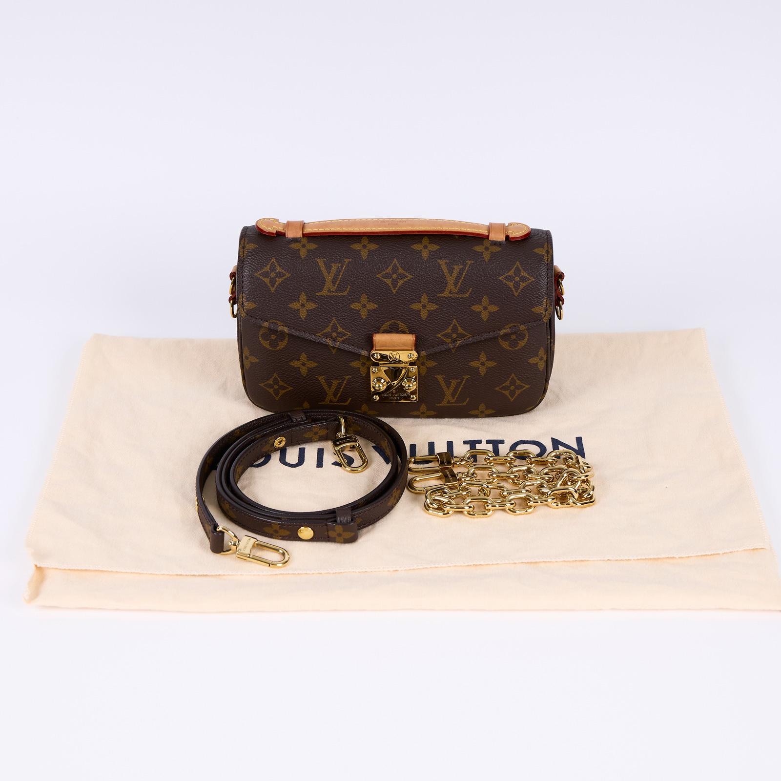路易威登 LOUIS VUITTON Pochette Métis East West 老花 鏈條 郵差包 腋下單肩包 M46279 晶片款  無附屬品