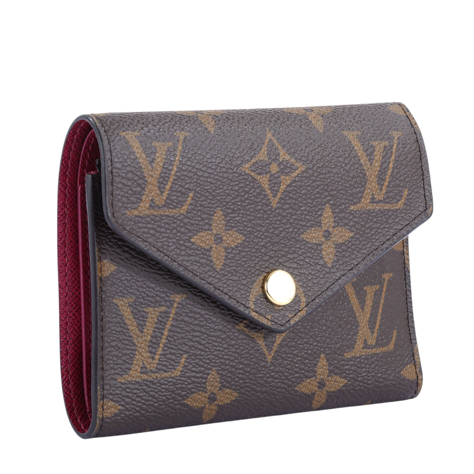 路易威登 LOUIS VUITTON Victorine 錢包 塗層帆布 紫紅色 M41938 晶片款 原花紫紅VICTORINE三折短夾 原廠盒子/防塵袋