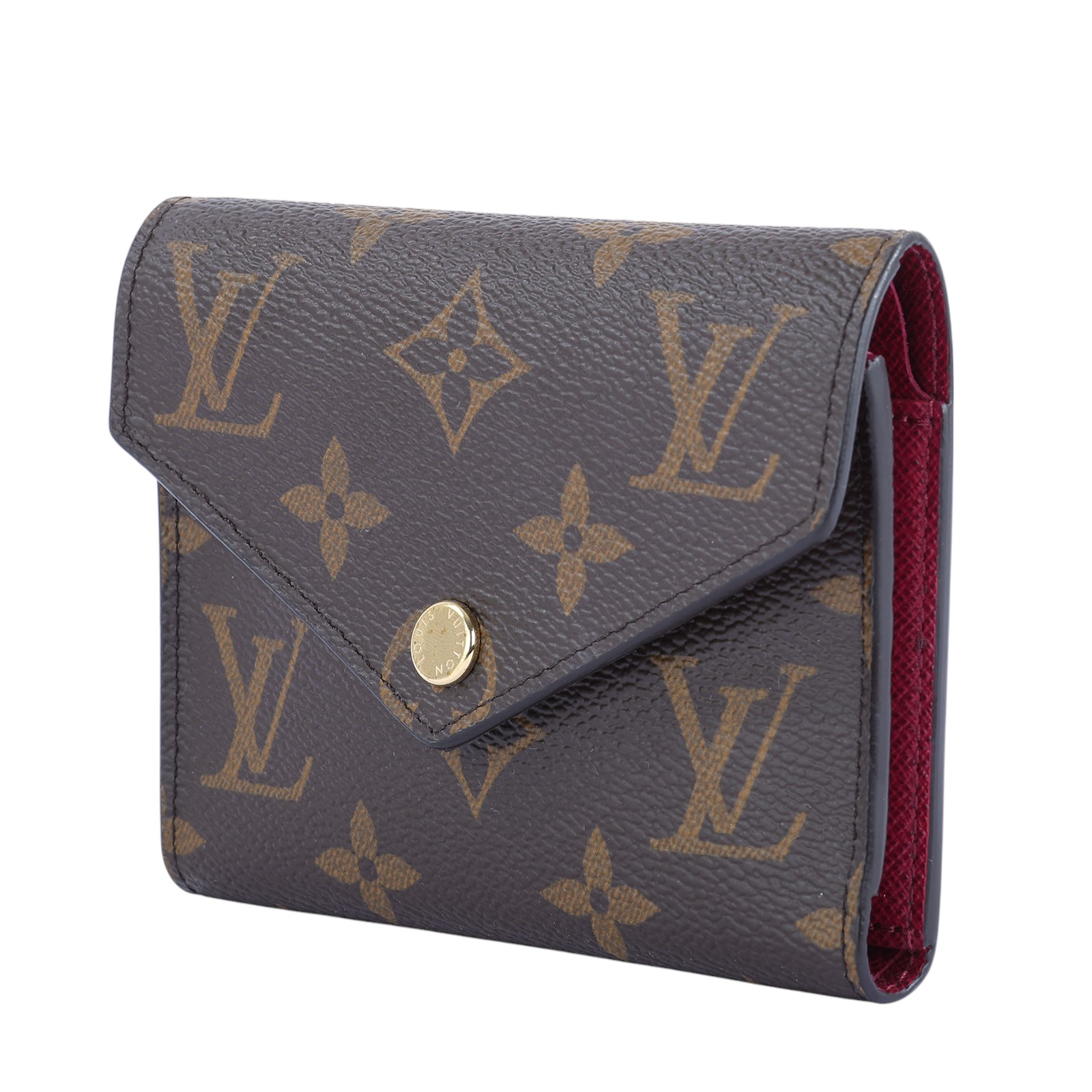 路易威登 LOUIS VUITTON Victorine 錢包 塗層帆布 紫紅色 M41938 晶片款 原花紫紅VICTORINE三折短夾 原廠盒子/防塵袋