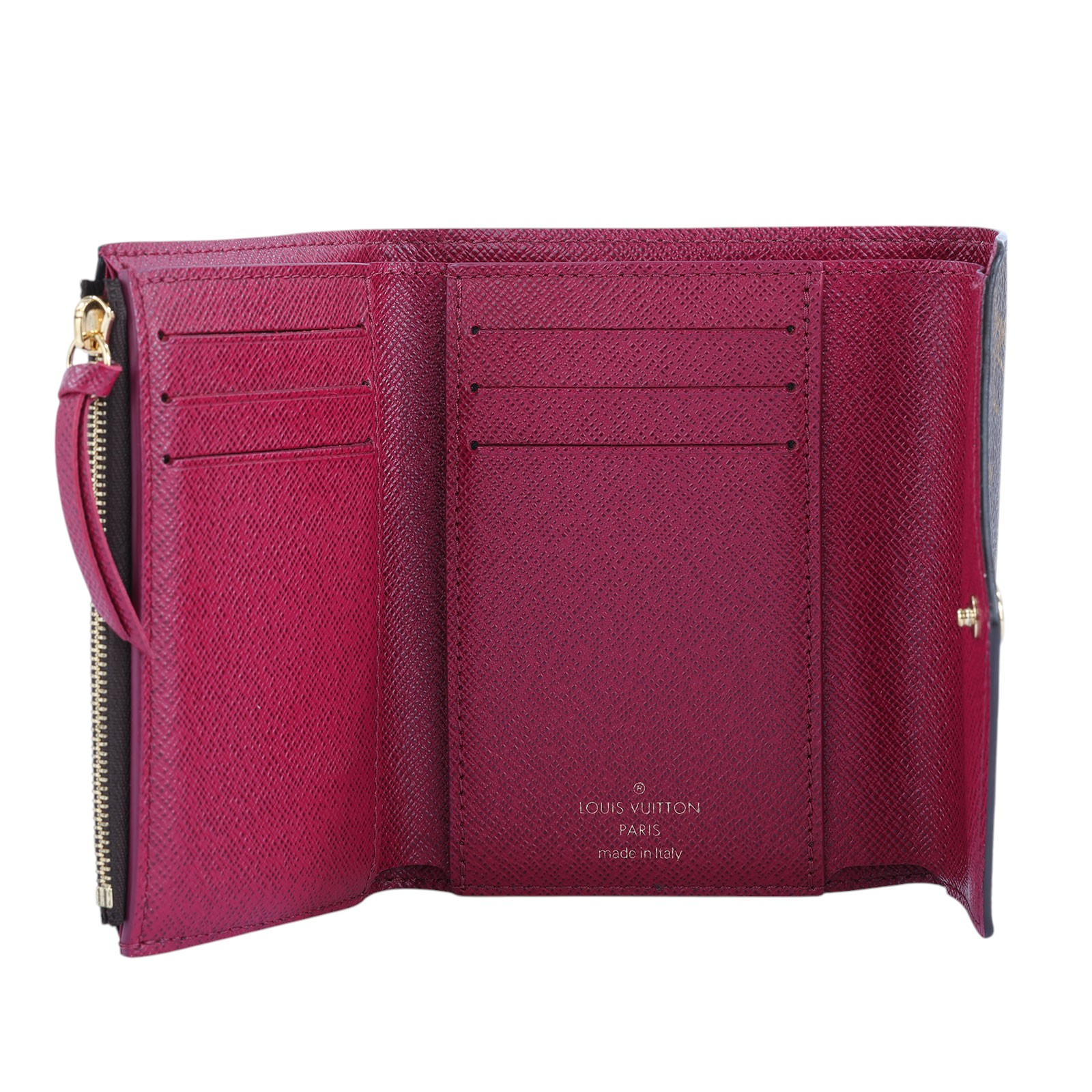 路易威登 LOUIS VUITTON Victorine 錢包 塗層帆布 紫紅色 M41938 晶片款 原花紫紅VICTORINE三折短夾 原廠盒子/防塵袋