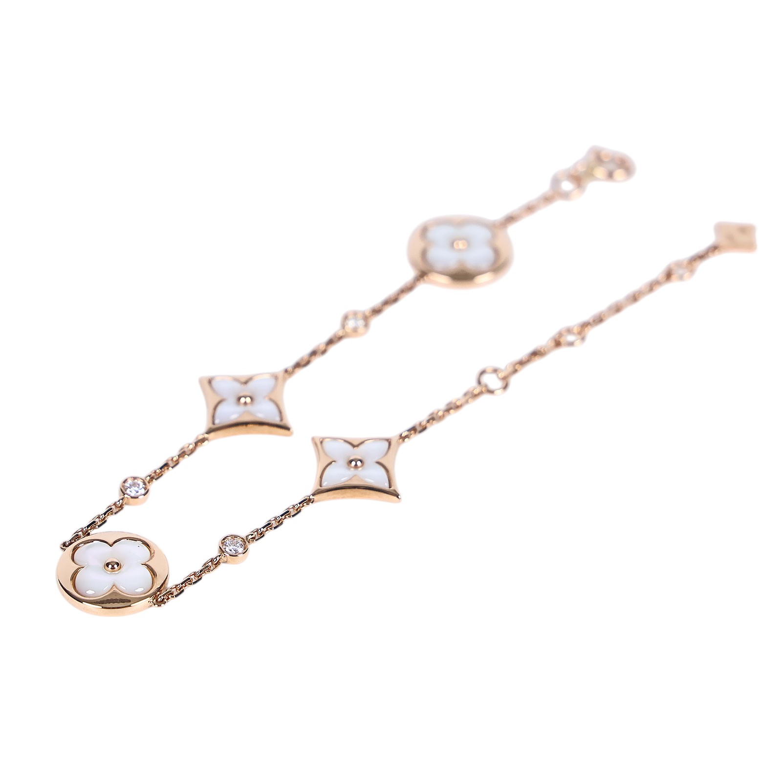 路易威登 LOUIS VUITTON Color Blossom BB Multi-Motif 玫瑰K金配白色珍珠母貝及鑽石手鏈 Q95596  原廠盒子/防塵袋/保證卡