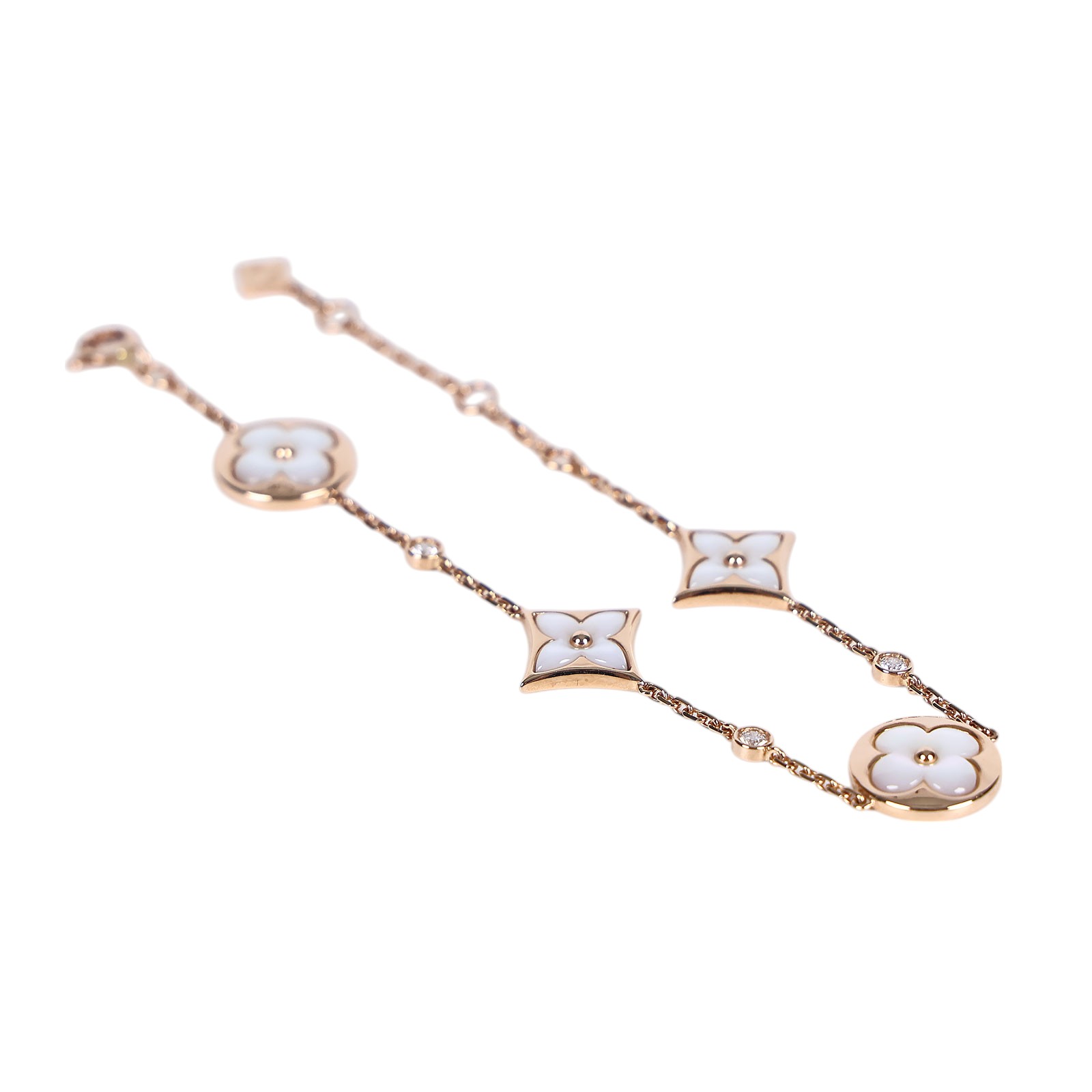 路易威登 LOUIS VUITTON Color Blossom BB Multi-Motif 玫瑰K金配白色珍珠母貝及鑽石手鏈 Q95596  原廠盒子/防塵袋/保證卡