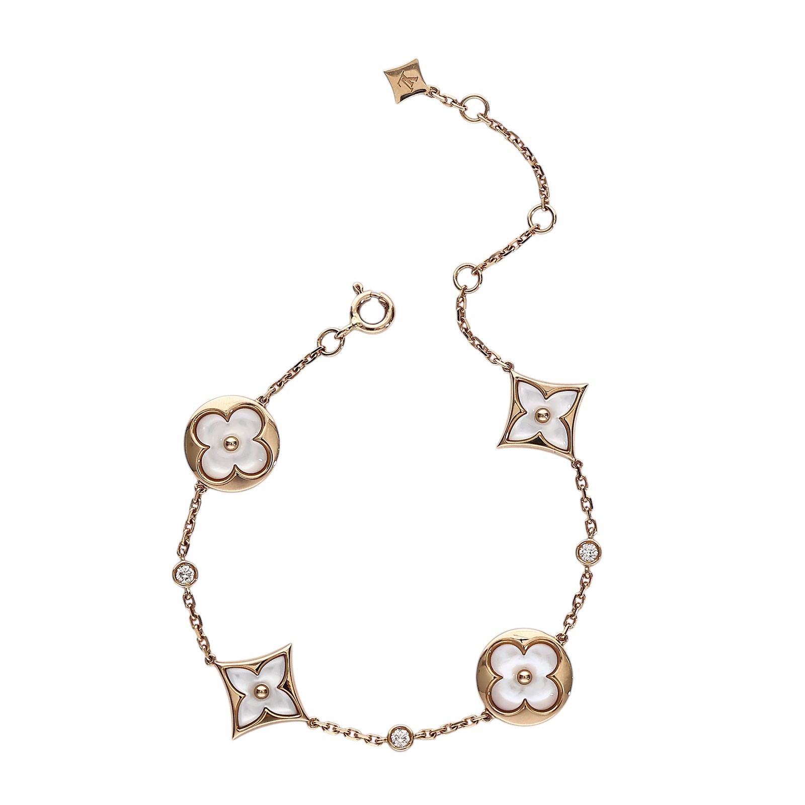路易威登 LOUIS VUITTON Color Blossom BB Multi-Motif 玫瑰K金配白色珍珠母貝及鑽石手鏈 Q95596  原廠盒子/防塵袋/保證卡