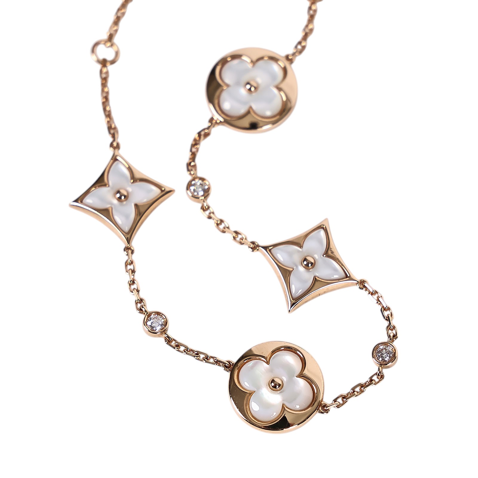 路易威登 LOUIS VUITTON Color Blossom BB Multi-Motif 玫瑰K金配白色珍珠母貝及鑽石手鏈 Q95596  原廠盒子/防塵袋/保證卡
