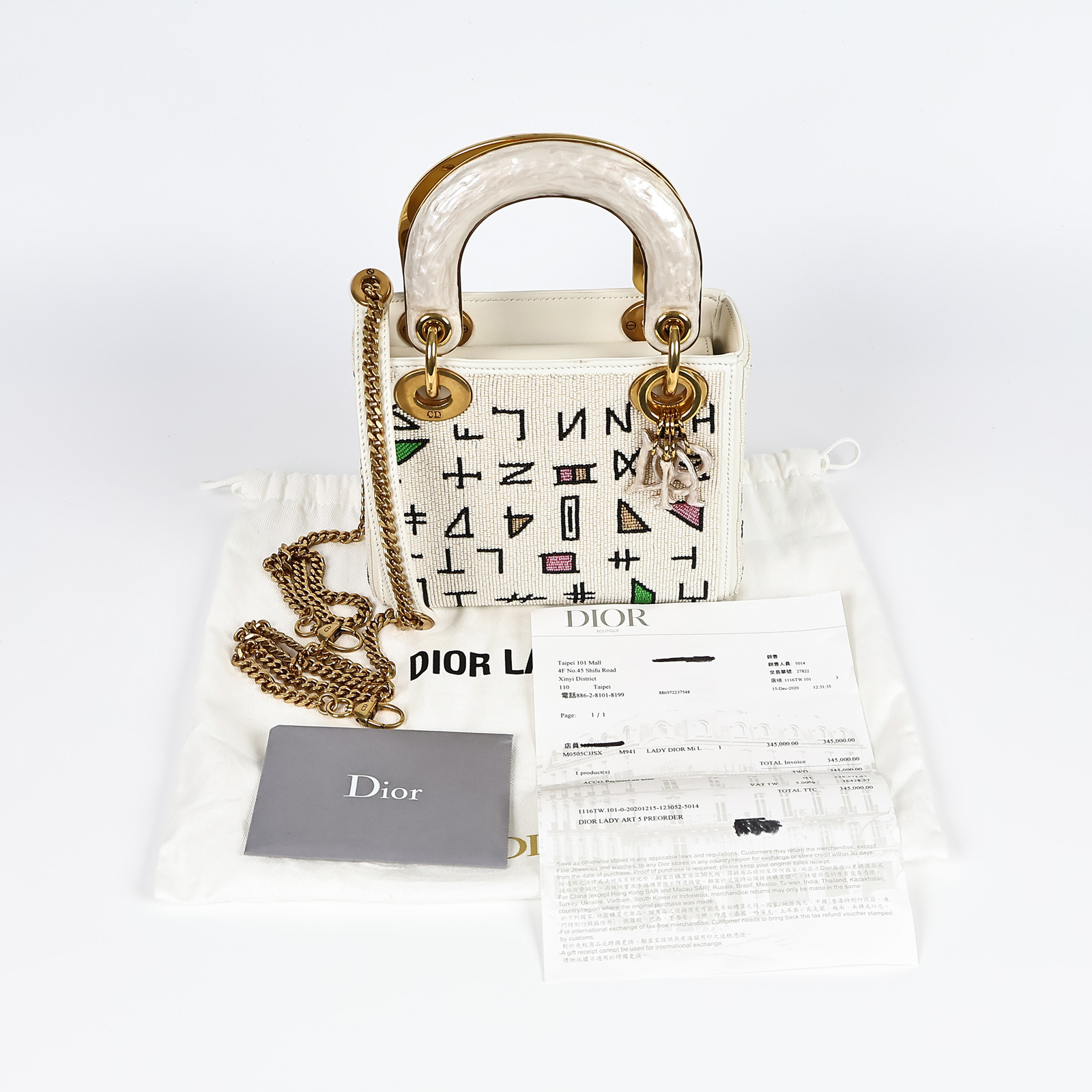 迪奧 CHRISTIAN DIOR Lady Dior 迷你 手提 肩背包 M0505CJJSX 白LADY ART MINI限量款 原廠盒子/保證卡/購買證明
