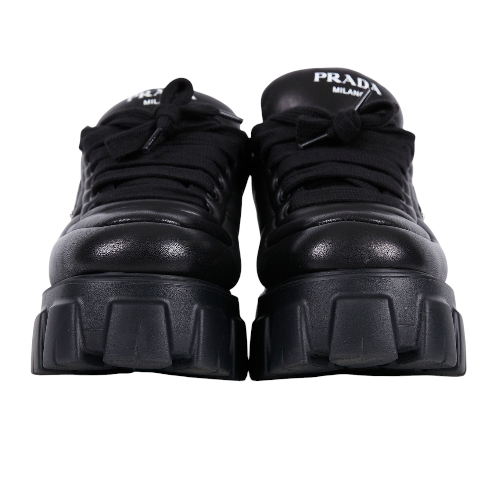 普拉達 PRADA Monolith 皮革 綁帶鞋  黑鐵牌皮鞋 原廠盒子/防塵袋