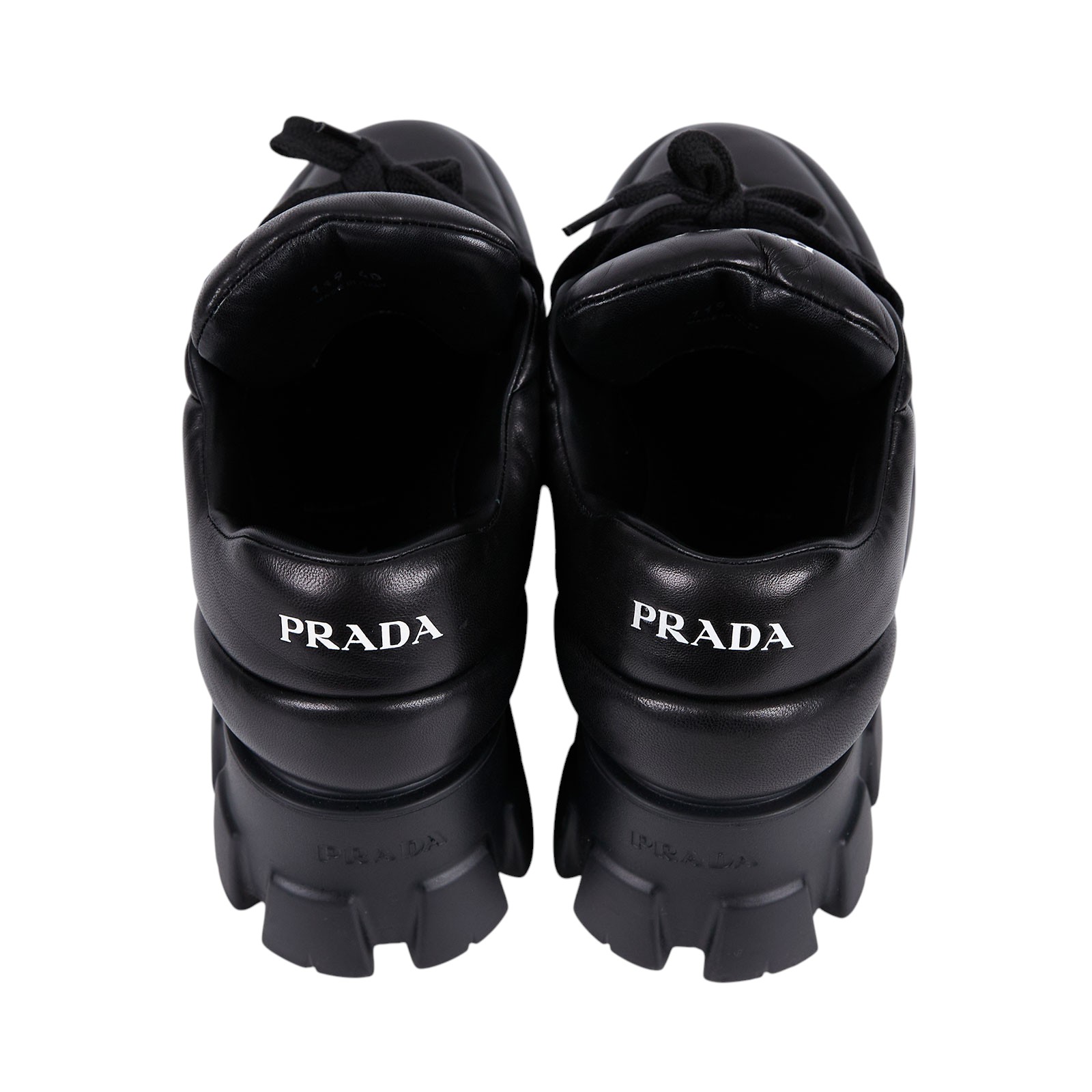 普拉達 PRADA Monolith 皮革 綁帶鞋  黑鐵牌皮鞋 原廠盒子/防塵袋