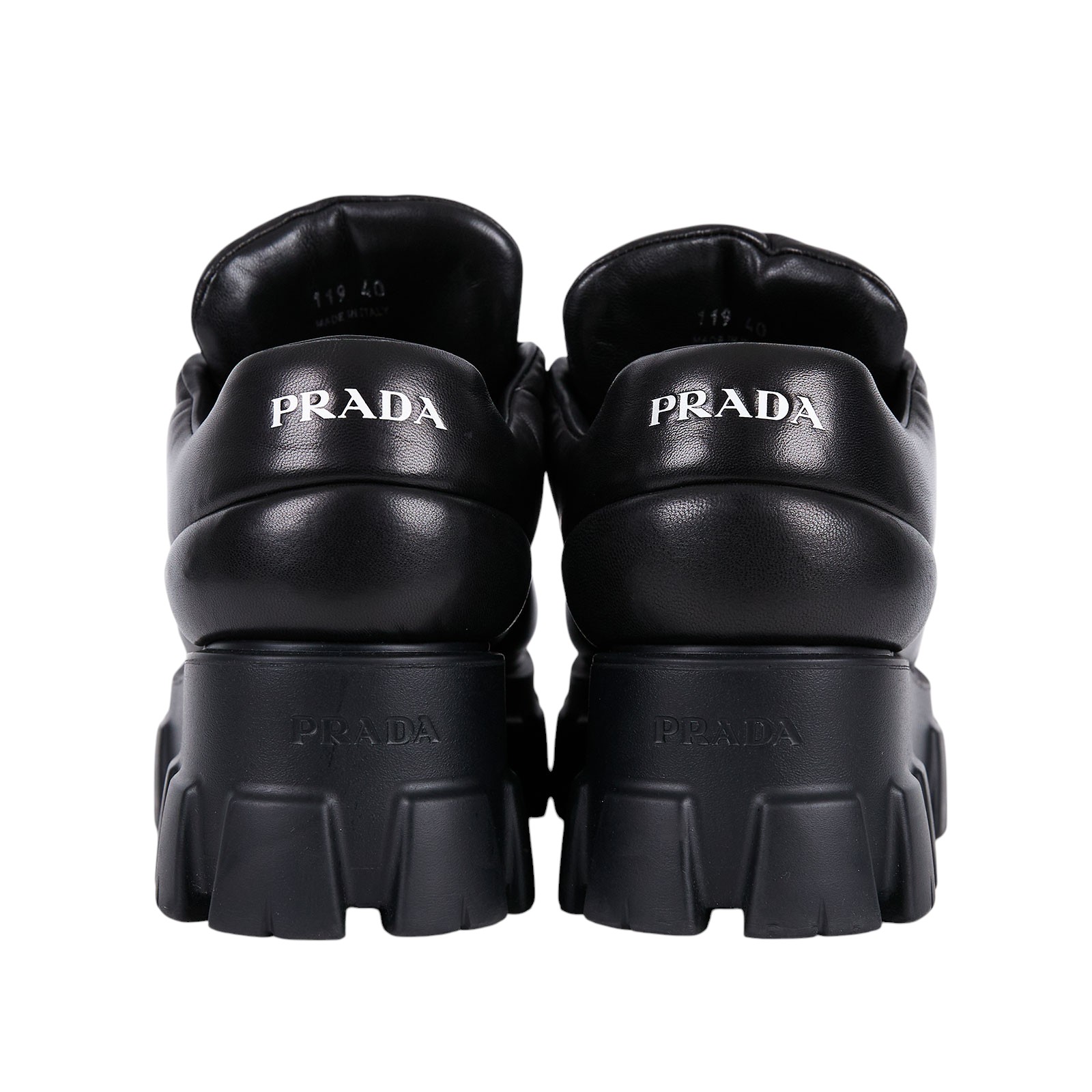 普拉達 PRADA Monolith 皮革 綁帶鞋  黑鐵牌皮鞋 原廠盒子/防塵袋