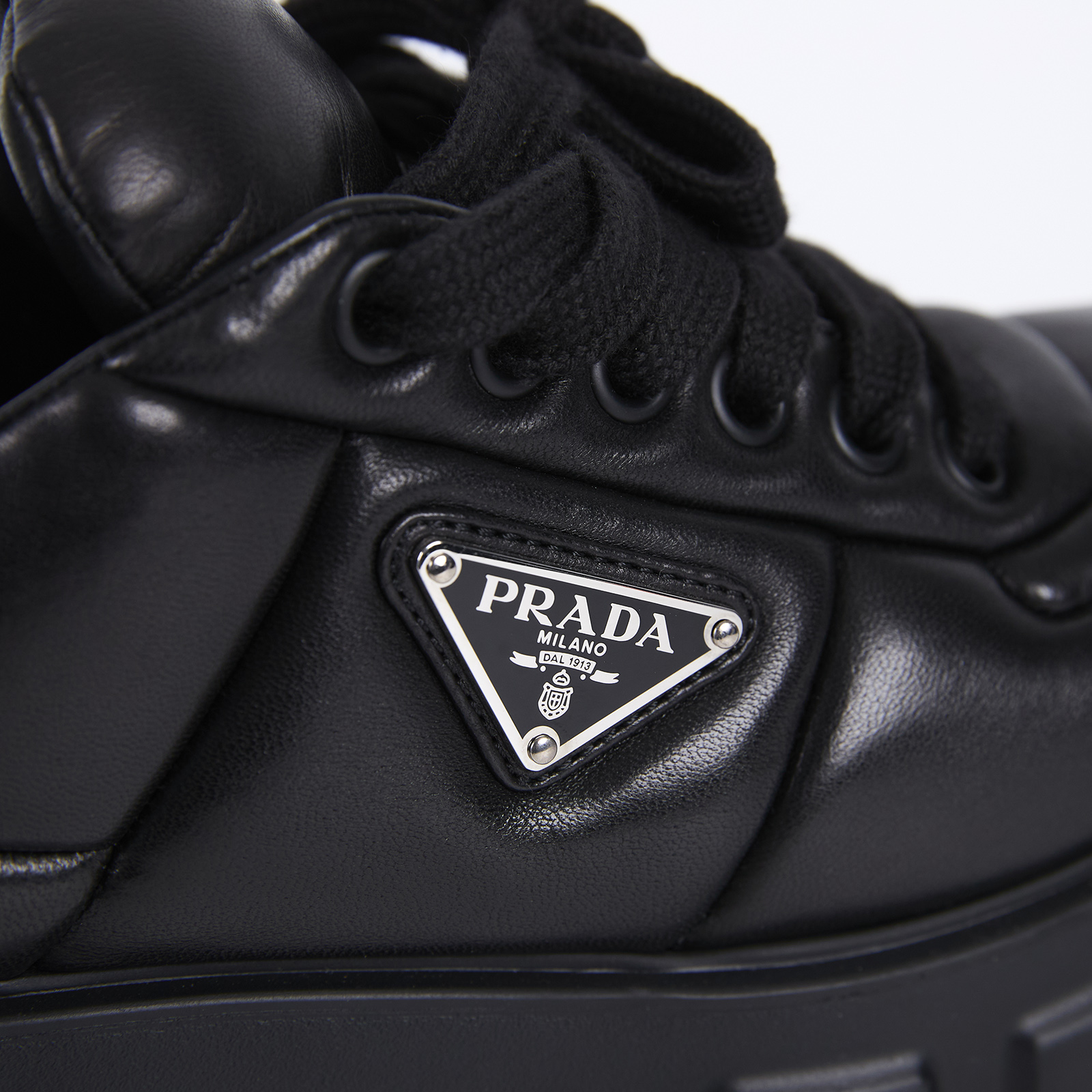 普拉達 PRADA Monolith 皮革 綁帶鞋  黑鐵牌皮鞋 原廠盒子/防塵袋