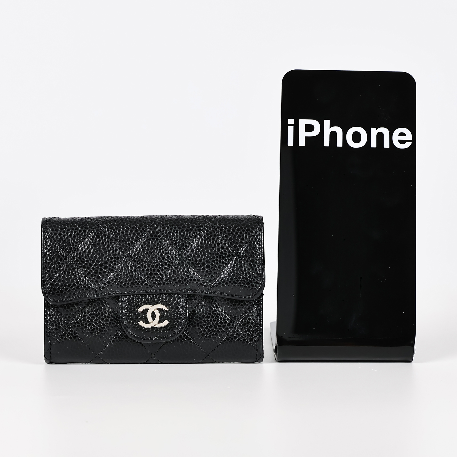 香奈兒 CHANEL 經典口蓋卡片夾 AP0214 30開黑銀荔枝單層卡包 防塵袋/原廠盒子