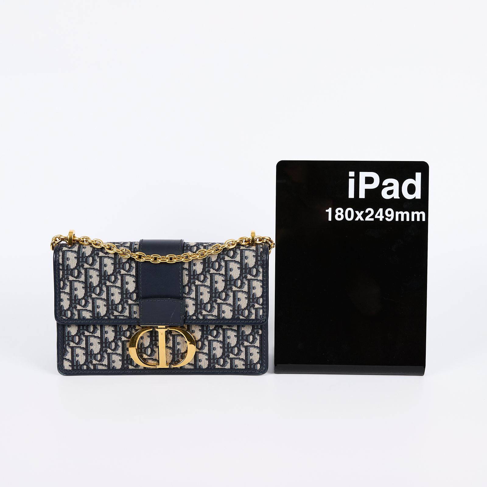 迪奧 CHRISTIAN DIOR 30 Montaigne 鏈帶 肩背手提包 藍色 M9208UTZQ 老花蒙田30 原廠盒子/防塵袋.保證卡/購買證明