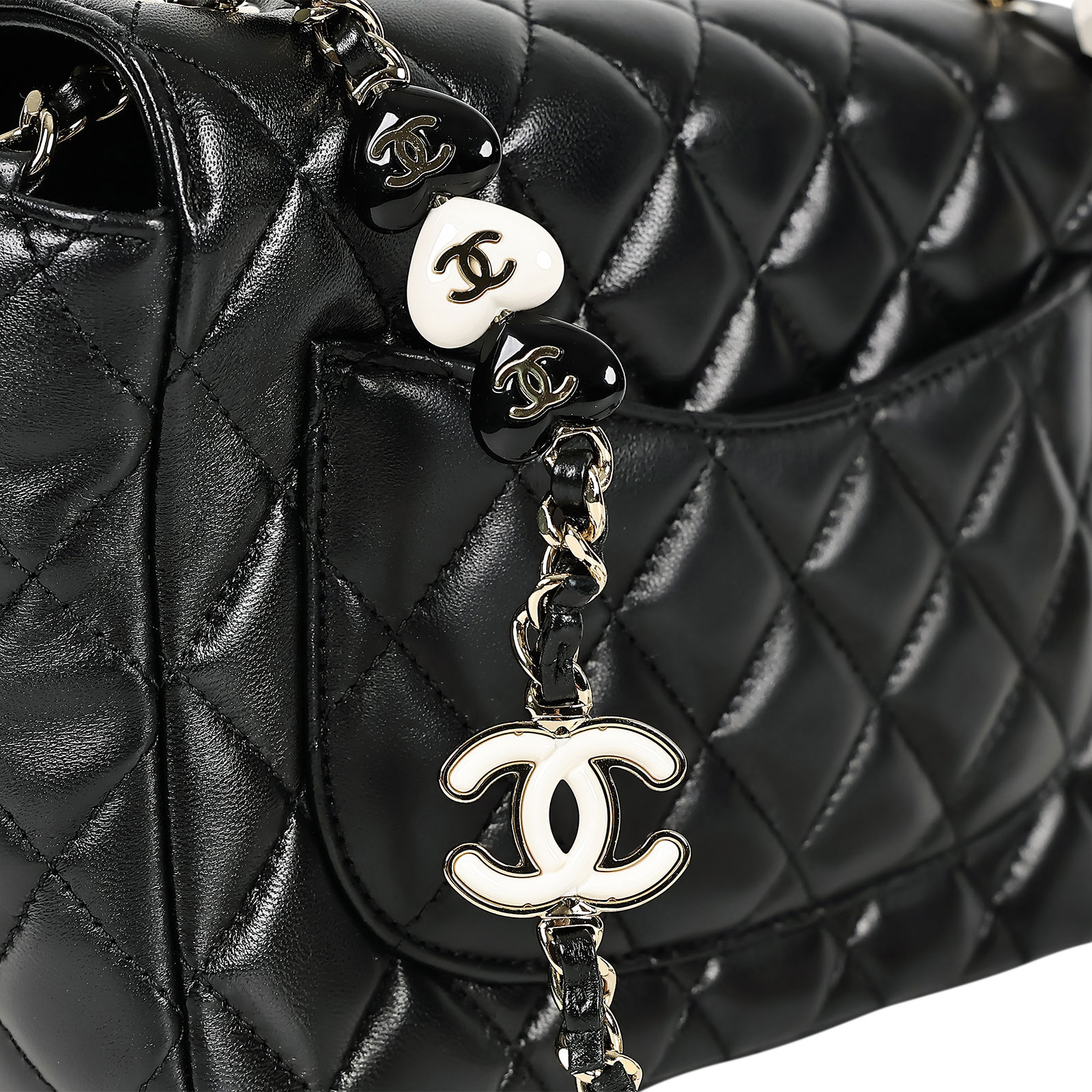 香奈兒 CHANEL 荔枝皮 方胖 手提 肩背 鏈帶 口蓋包 AS3783 晶片款 黑淡金黑白球方胖19CM 原廠盒子/防塵袋/購買證明