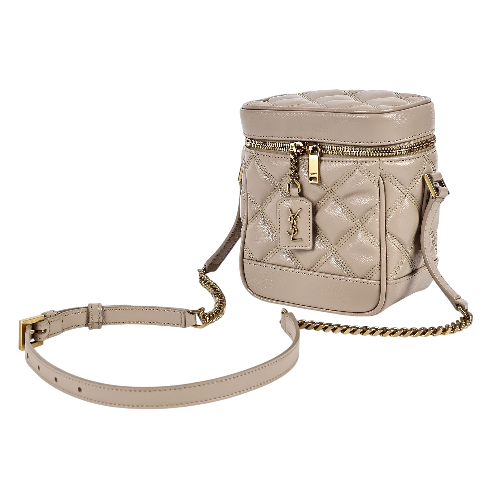 聖羅蘭 YSL SAINT LAURENT 粒紋 牛皮 直式 肩背 化妝箱 64977912H17 粉膚金魚子醬VANITY BAG 原廠盒子/防塵袋/購買證明
