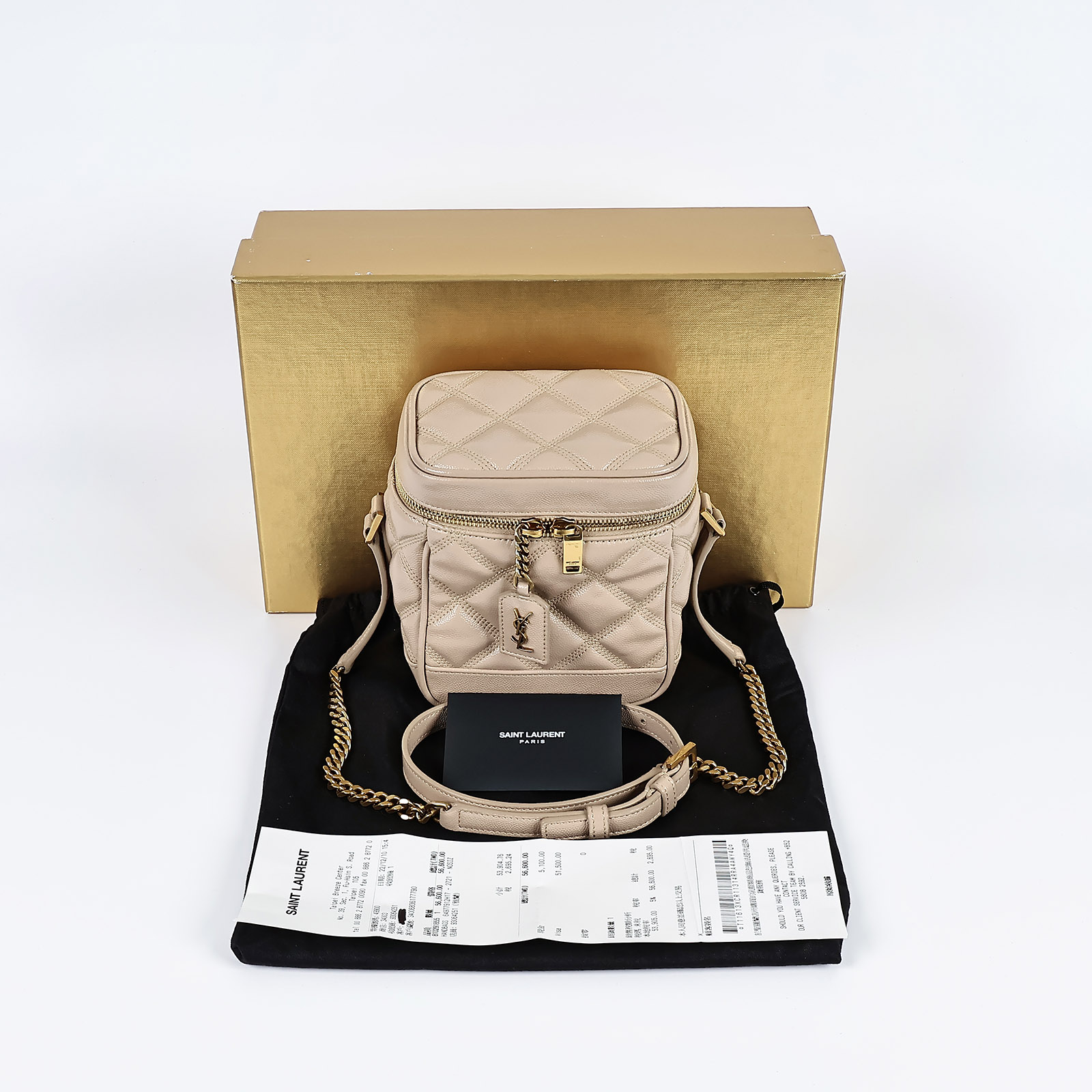 聖羅蘭 YSL SAINT LAURENT 粒紋 牛皮 直式 肩背 化妝箱 64977912H17 粉膚金魚子醬VANITY BAG 原廠盒子/防塵袋/購買證明