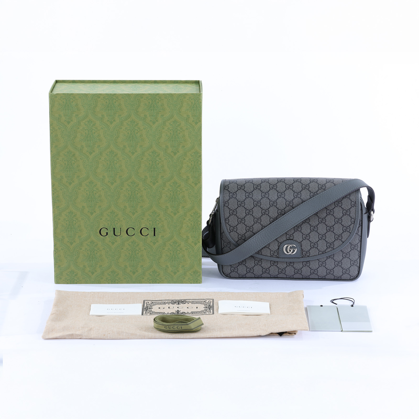古馳 GUCCI Ophidia GG logo 拉鍊 下蓋 肩背 郵差包 724704 灰GG滿版郵差包 原廠盒子/防塵袋