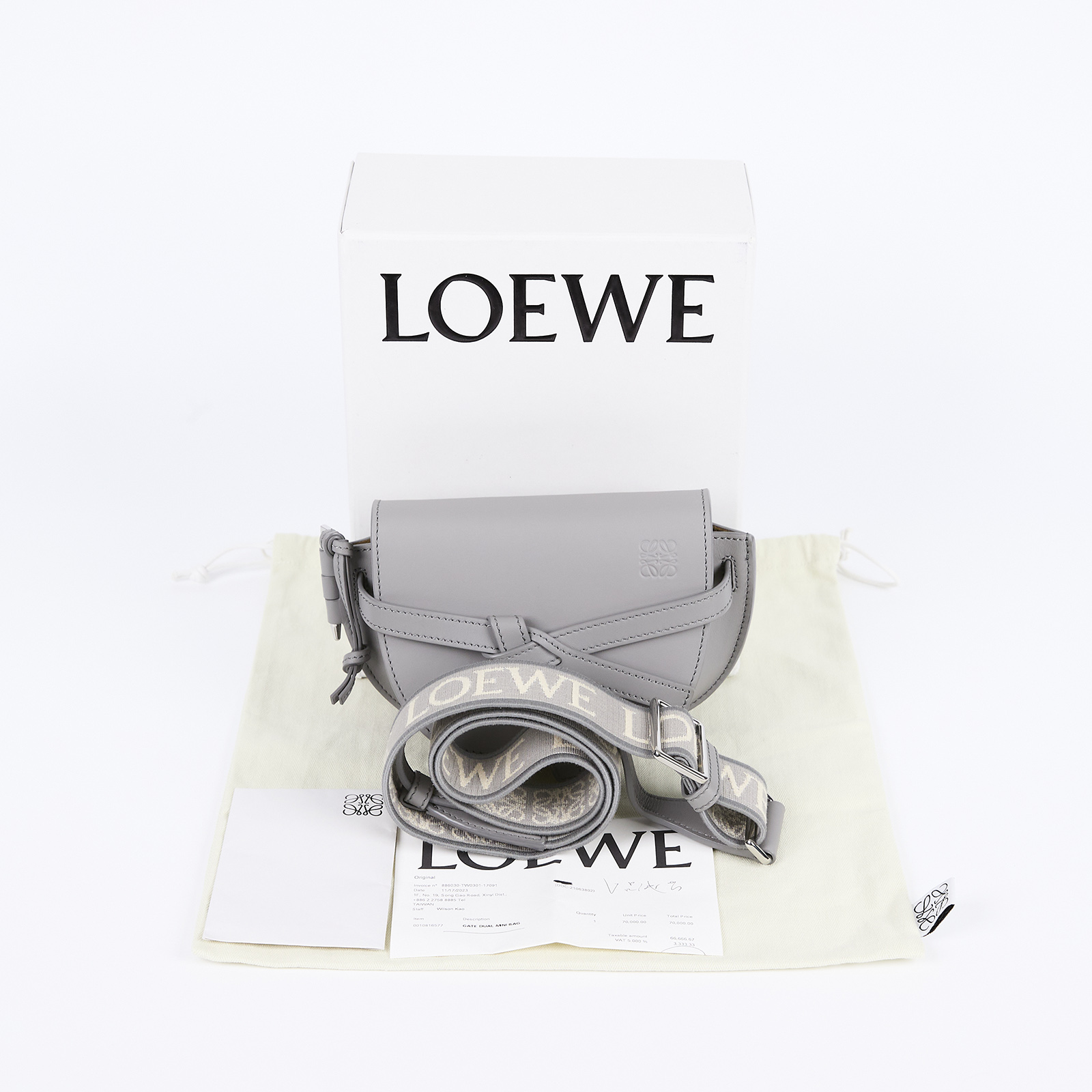 羅意威 LOEWE Mini Gate Dual bag 迷你 小牛皮 肩背包 帆布背帶  灰色GATE MINI 原廠盒子/防塵袋/購買證明
