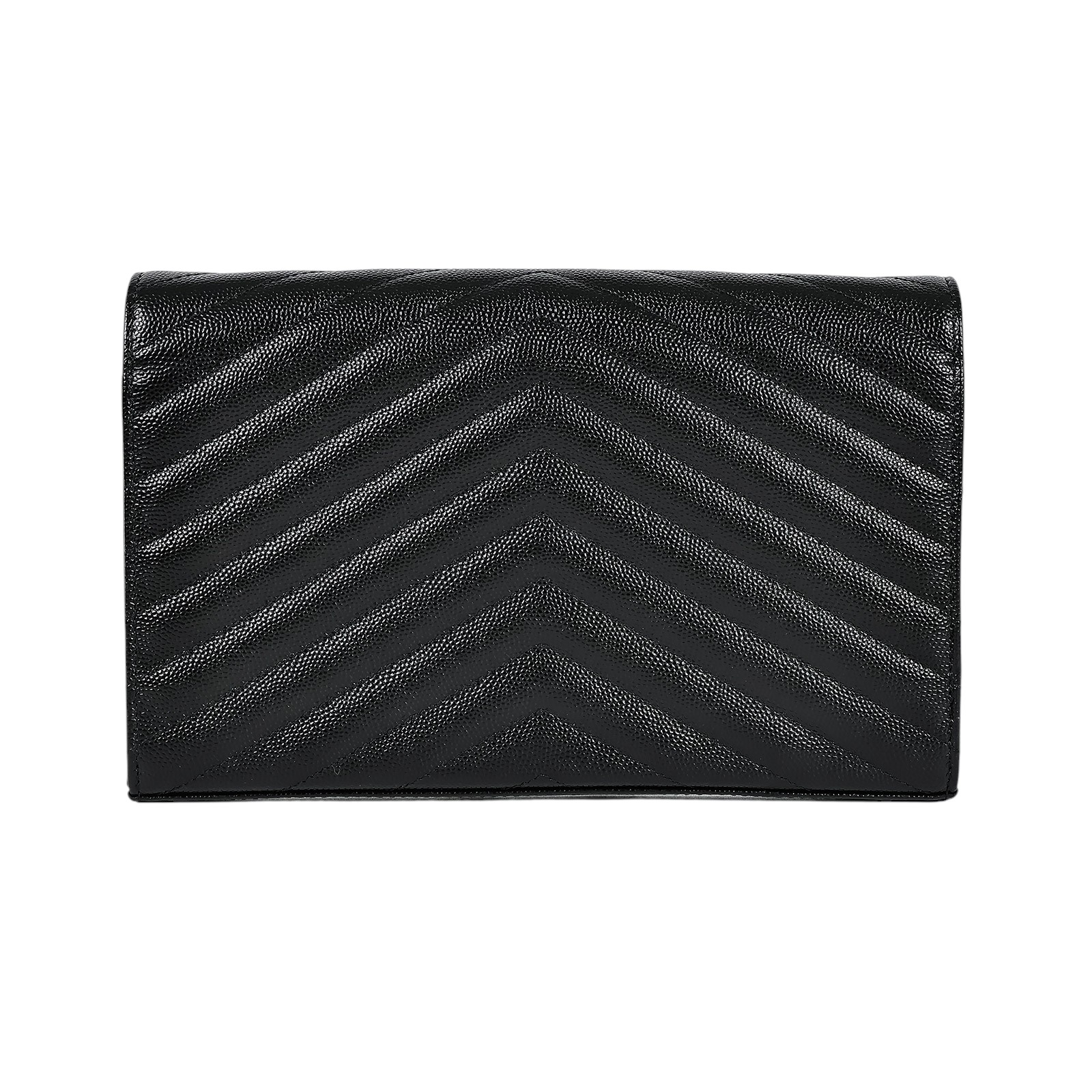 聖羅蘭 YSL SAINT LAURENT Cassandre 經典粒面皮革 鏈條 錢包 377828BOW08 黑魚子醬WOC 無附屬品