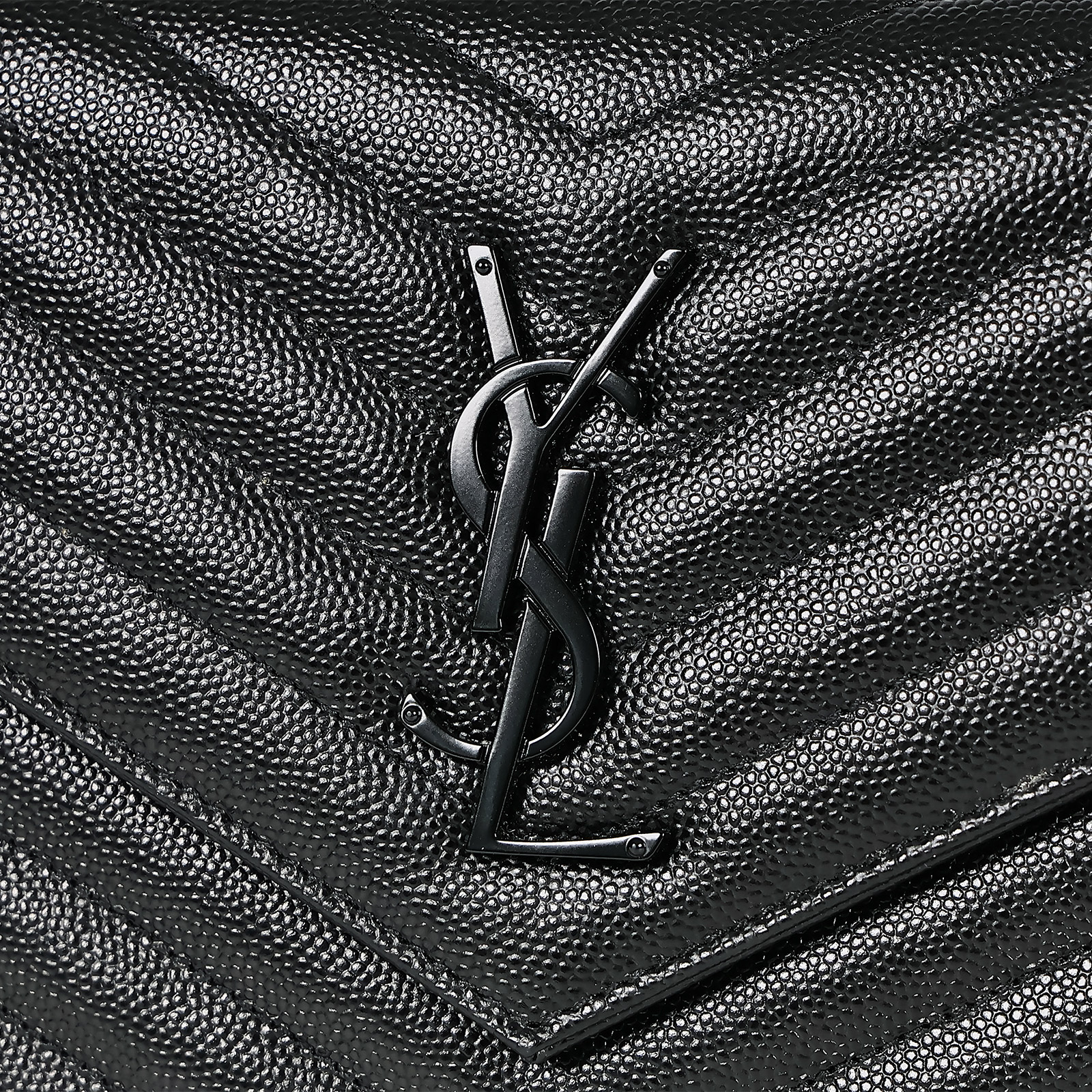 聖羅蘭 YSL SAINT LAURENT Cassandre 經典粒面皮革 鏈條 錢包 377828BOW08 黑魚子醬WOC 無附屬品